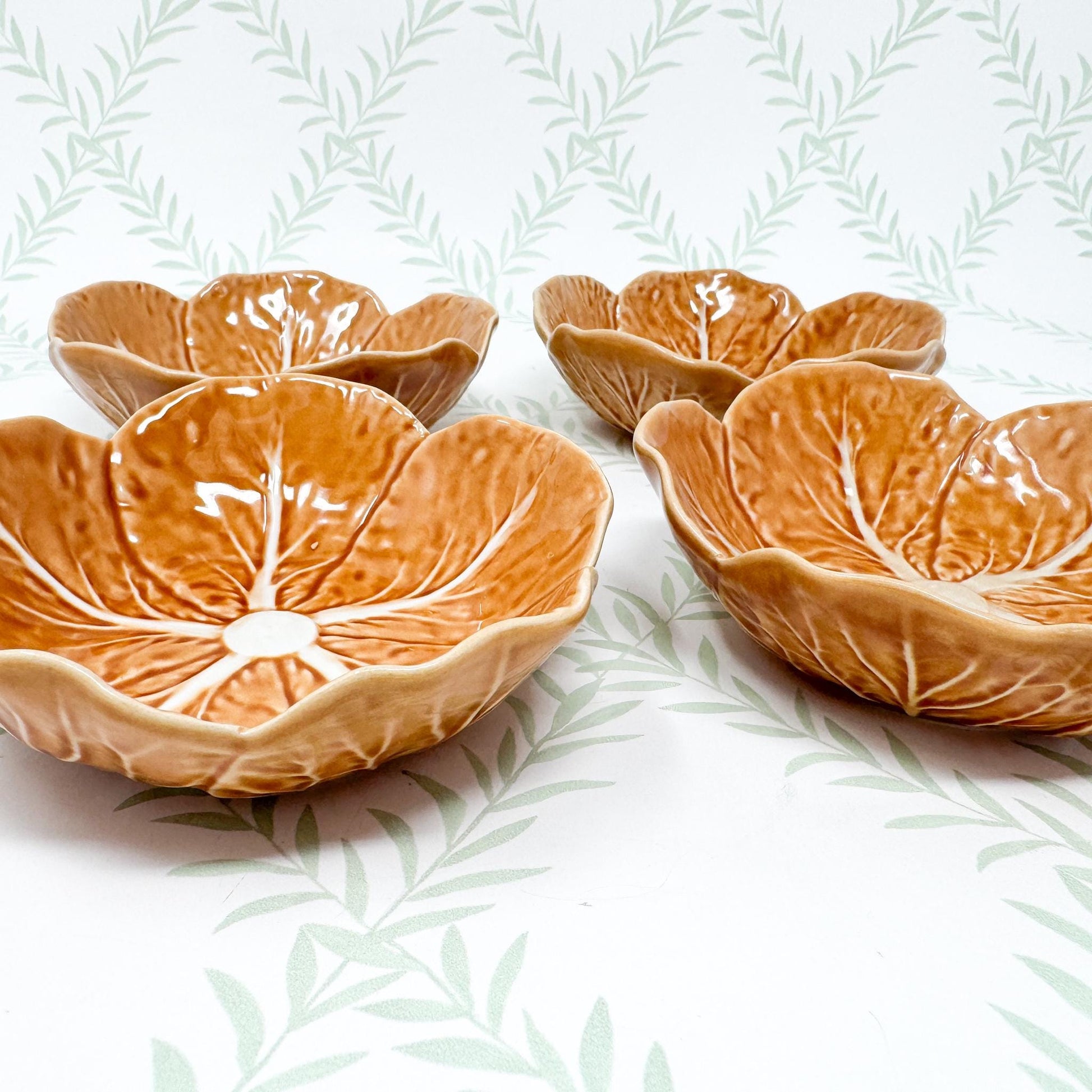 Vintage Bordallo Pinheiro Orange Cabbageware, 5" Fruit Bowls
