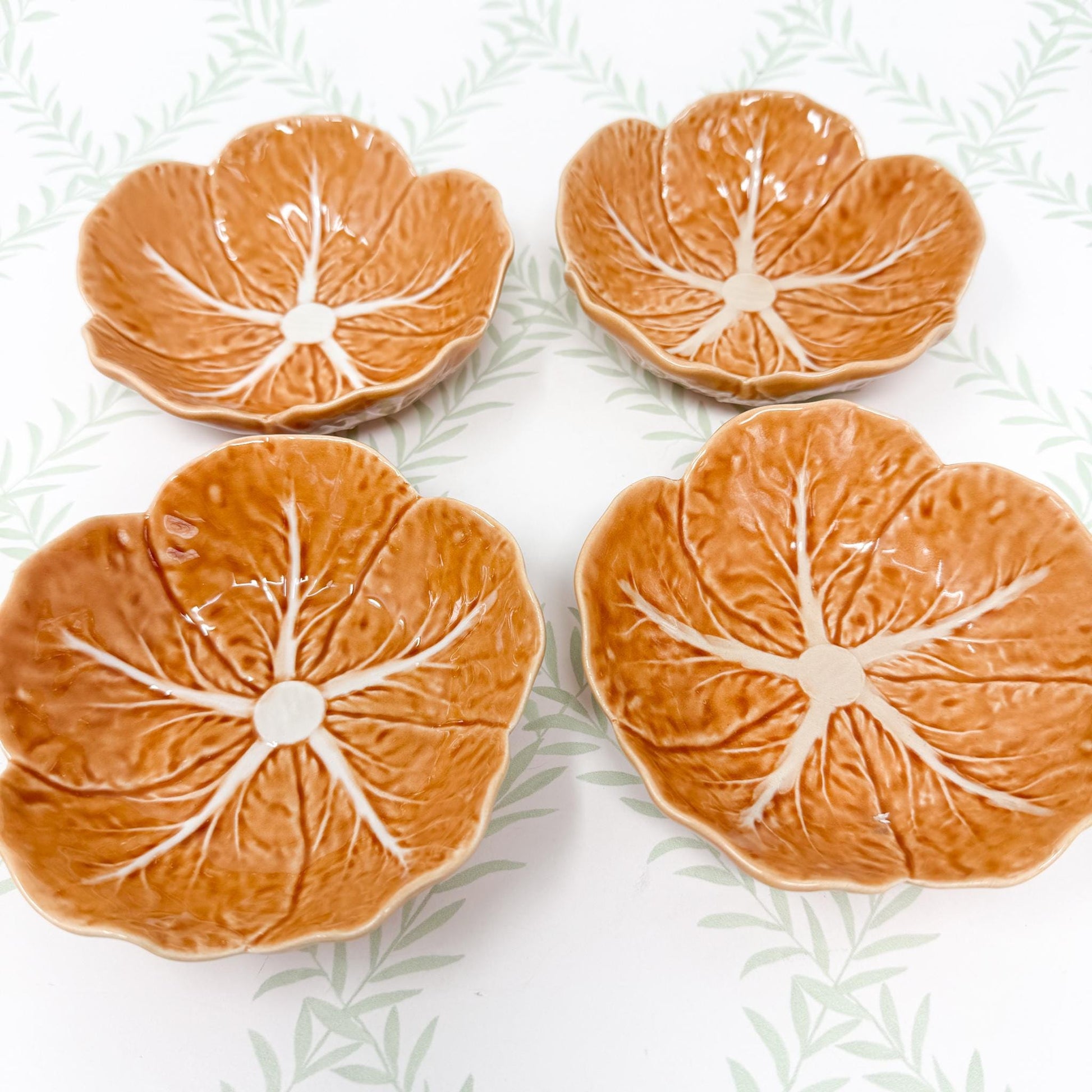 Vintage Bordallo Pinheiro Orange Cabbageware, 5" Fruit Bowls
