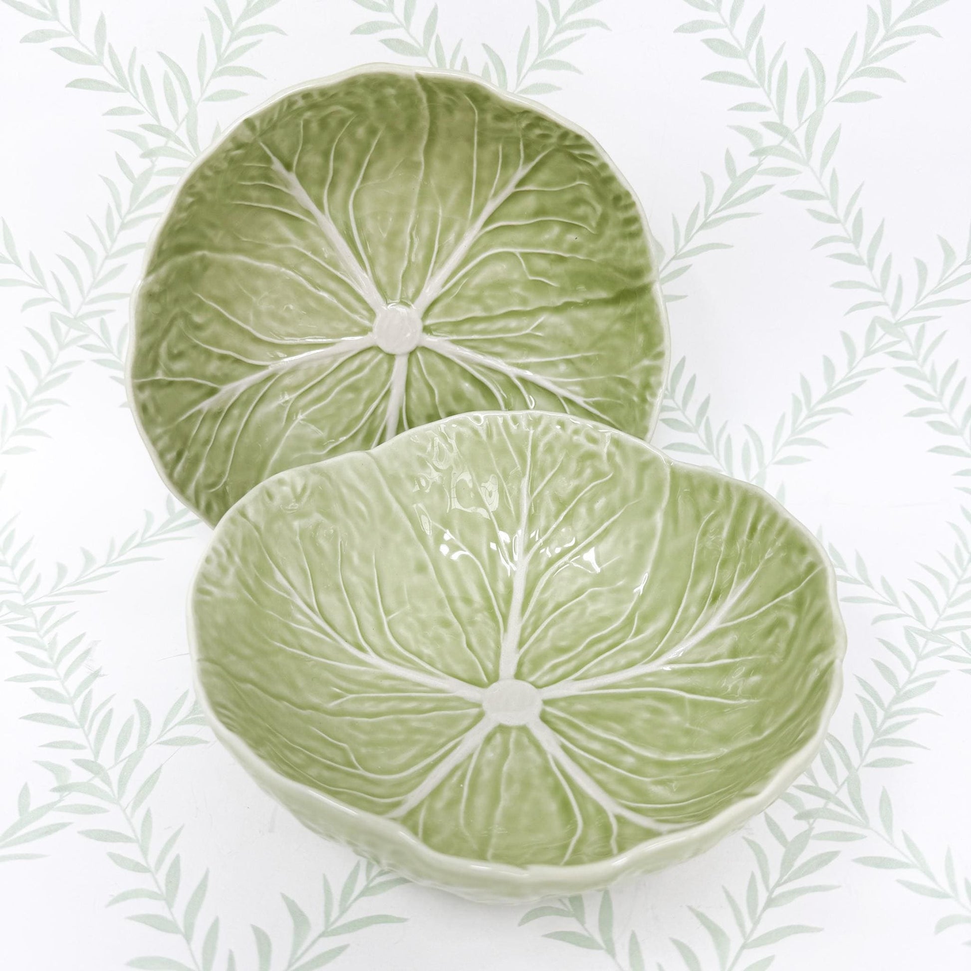 Vintage Bordallo Pinheiro Light Green Cabbageware, 7" Cereal Bowls