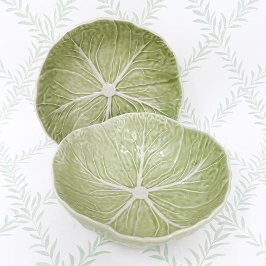 Vintage Bordallo Pinheiro Light Green Cabbageware, 7" Cereal Bowls