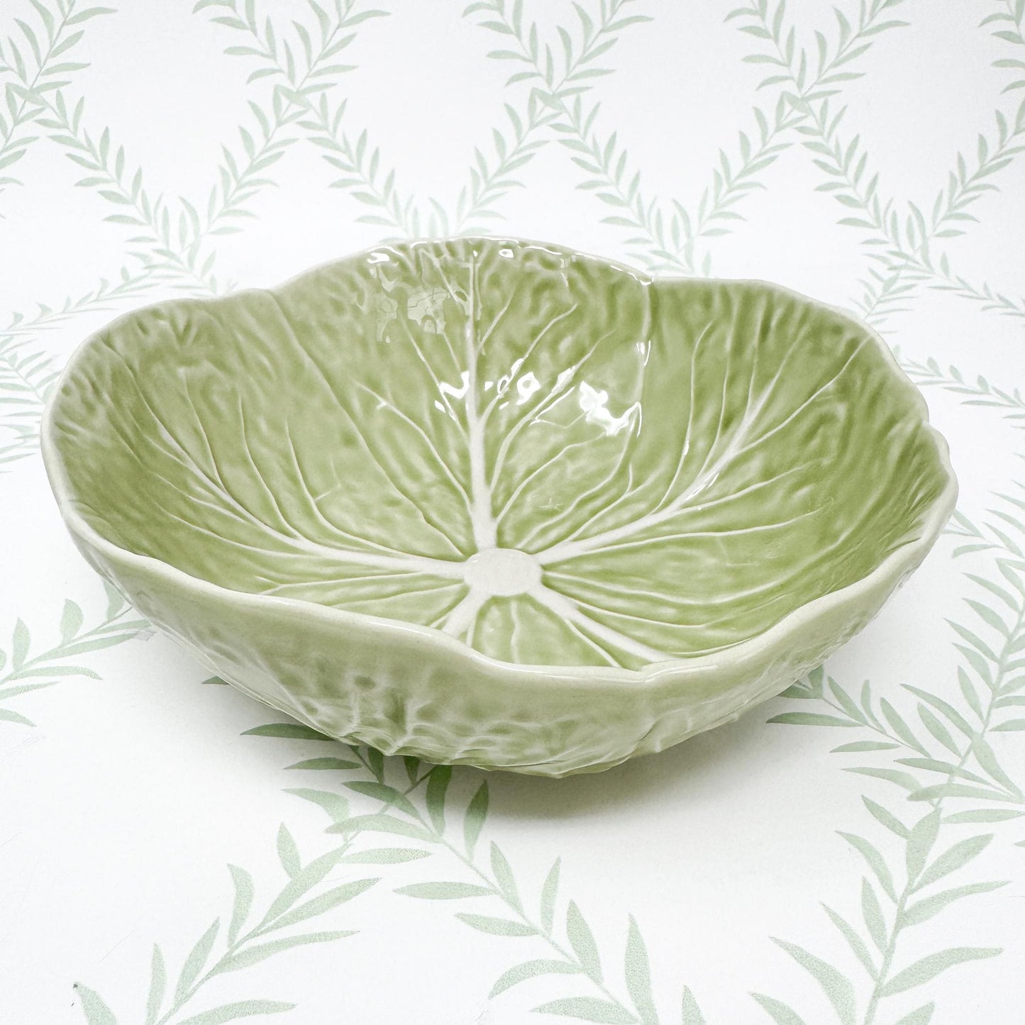 Vintage Bordallo Pinheiro Light Green Cabbageware, 7" Cereal Bowls