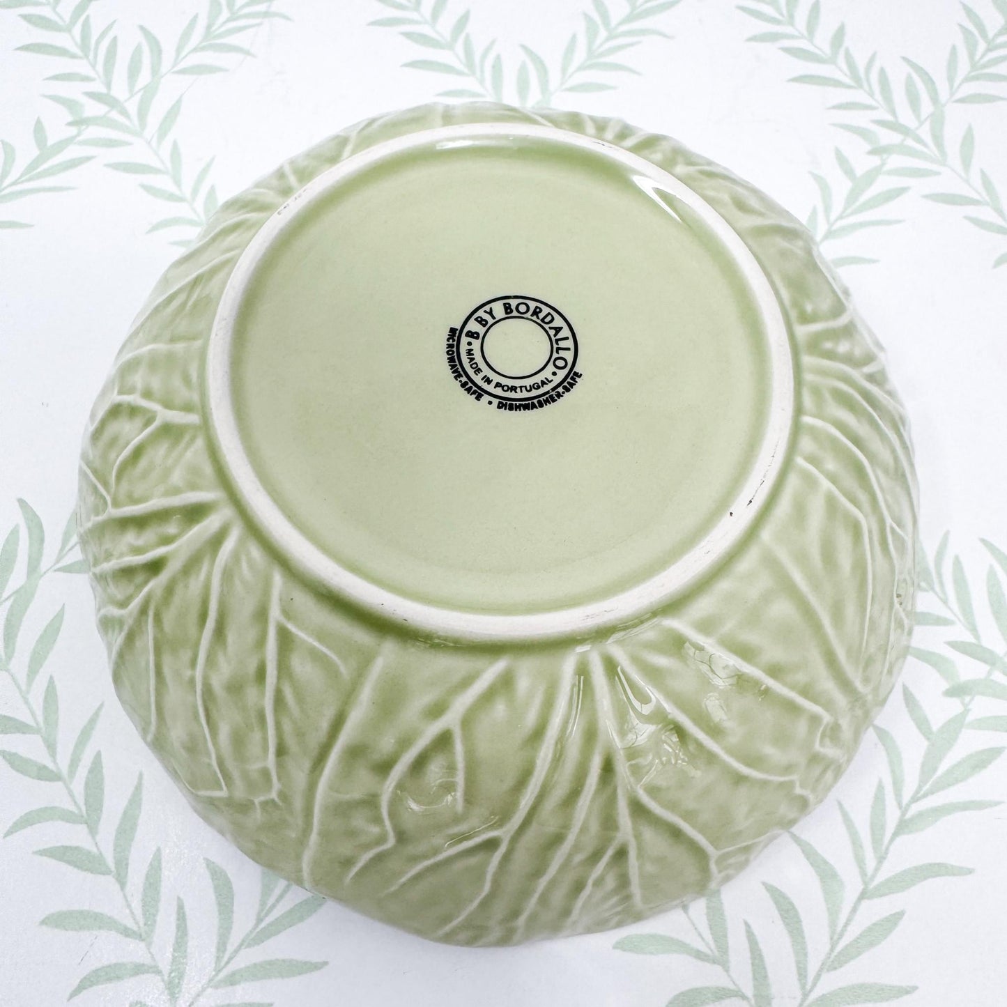 Vintage Bordallo Pinheiro Light Green Cabbageware, 7" Cereal Bowls