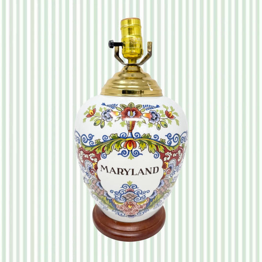 Vintage Maryland Polychrome Tobacco Jar Table Lamp