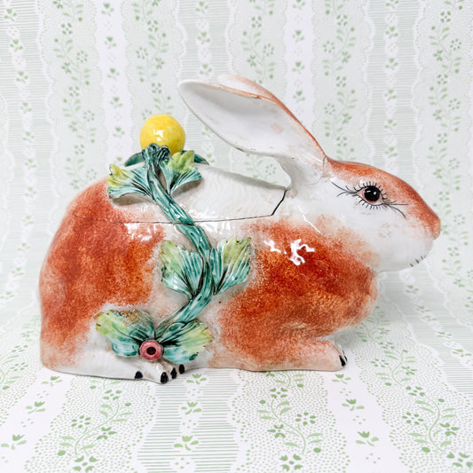 Vintage Italian Majolica Bunny Rabbit Tureen