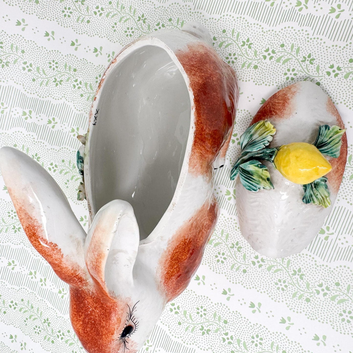 Vintage Italian Majolica Bunny Rabbit Tureen