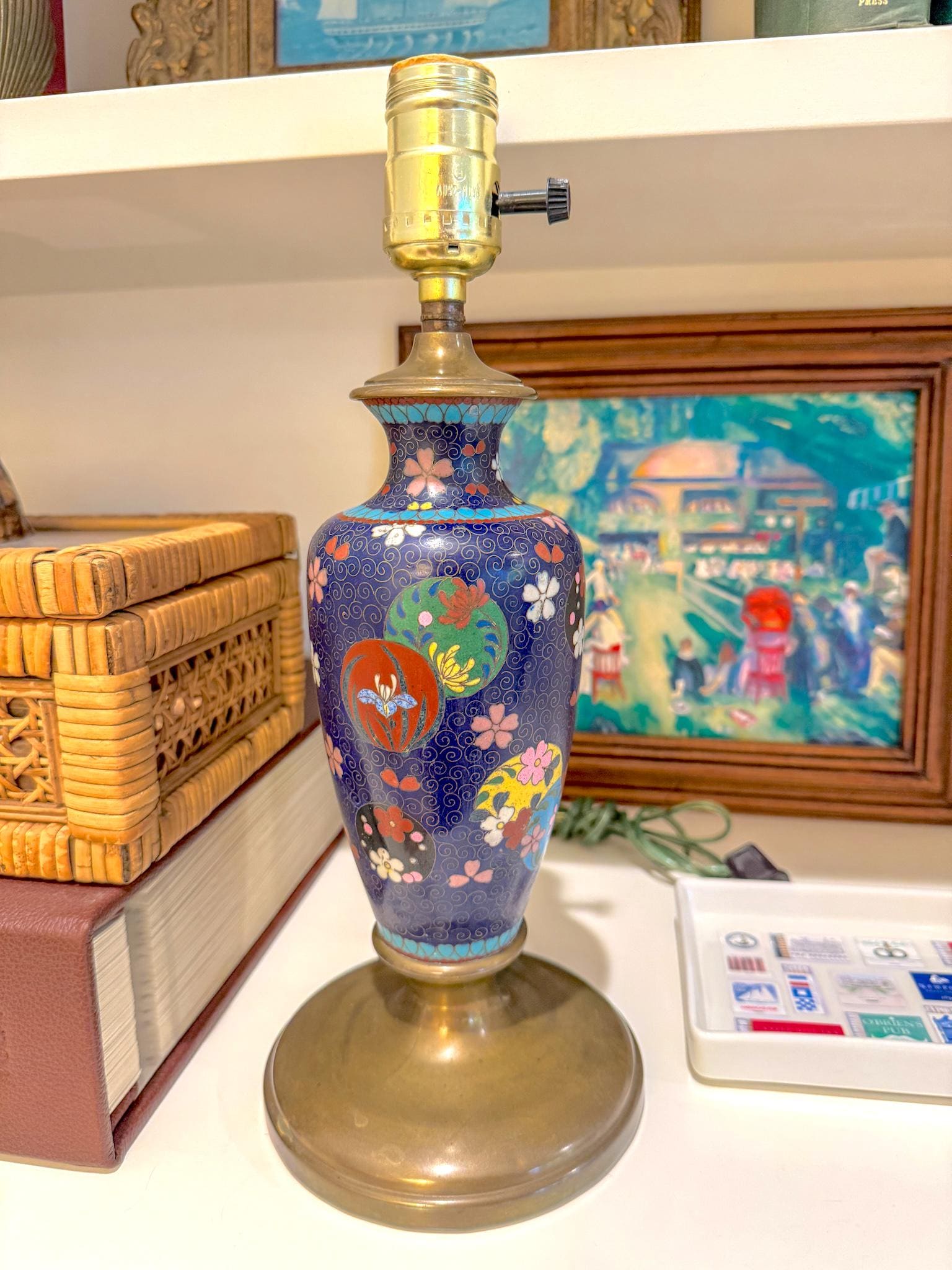 Vintage Blue Cloisonne Table Lamp
