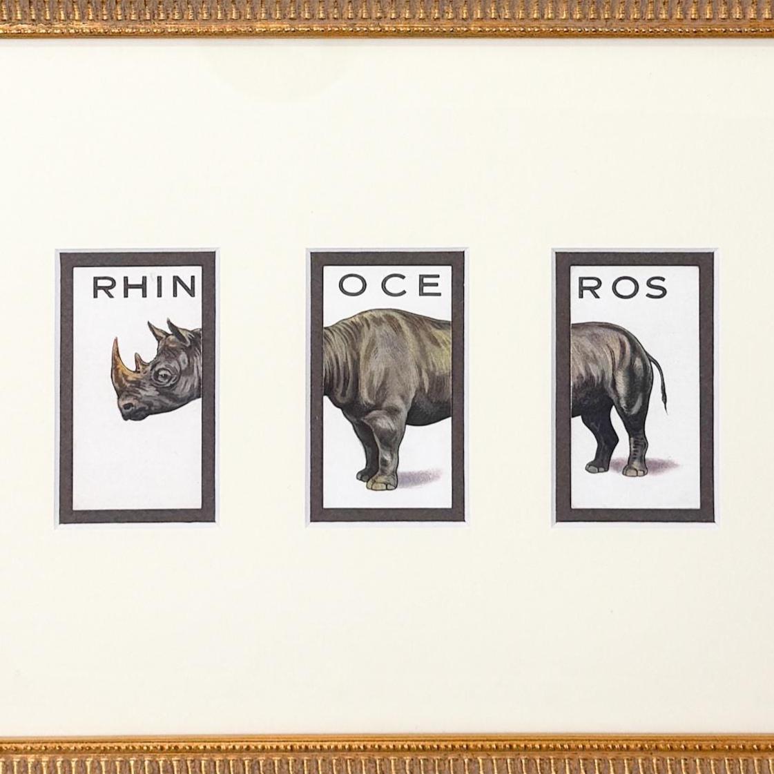Framed Vintage Animalloys Cigarette Card c. 1934, Rhinoceros
