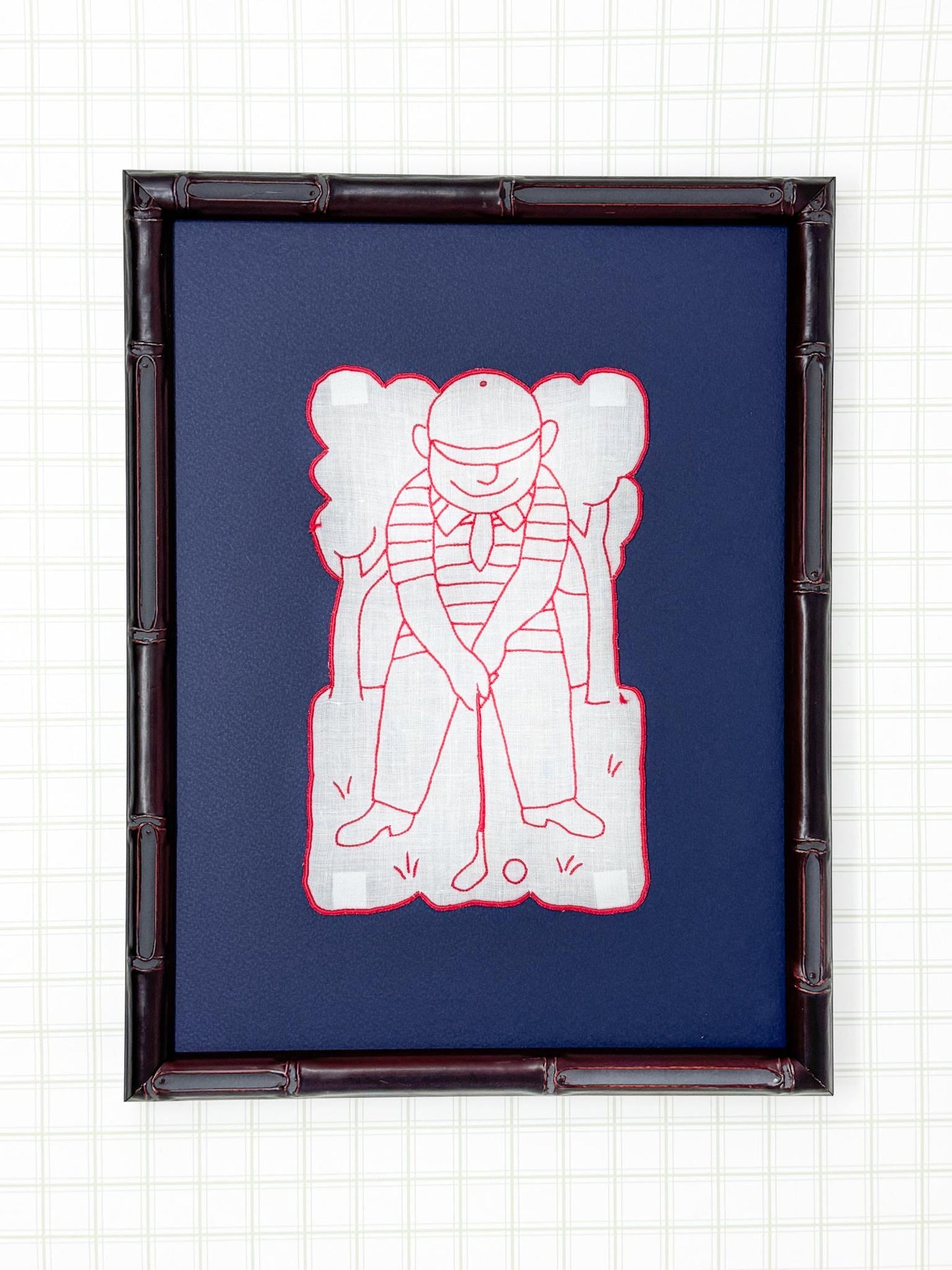 Framed Vintage Madeira Cocktail Napkin, Red Golfer