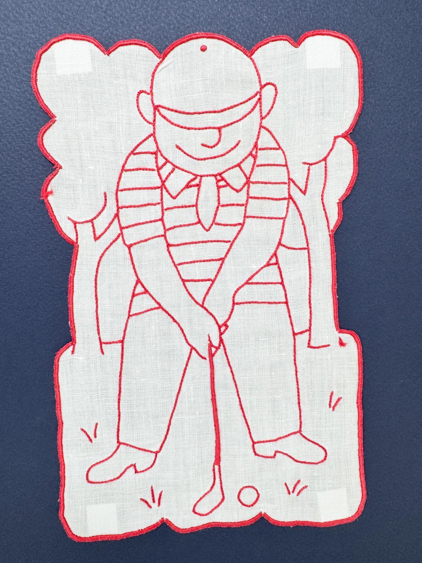 Framed Vintage Madeira Cocktail Napkin, Red Golfer