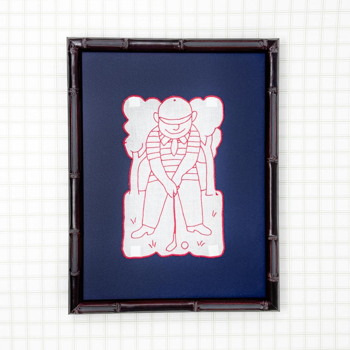 Framed Vintage Madeira Cocktail Napkin, Red Golfer