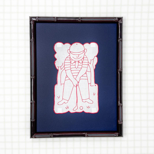 Framed Vintage Madeira Cocktail Napkin, Red Golfer