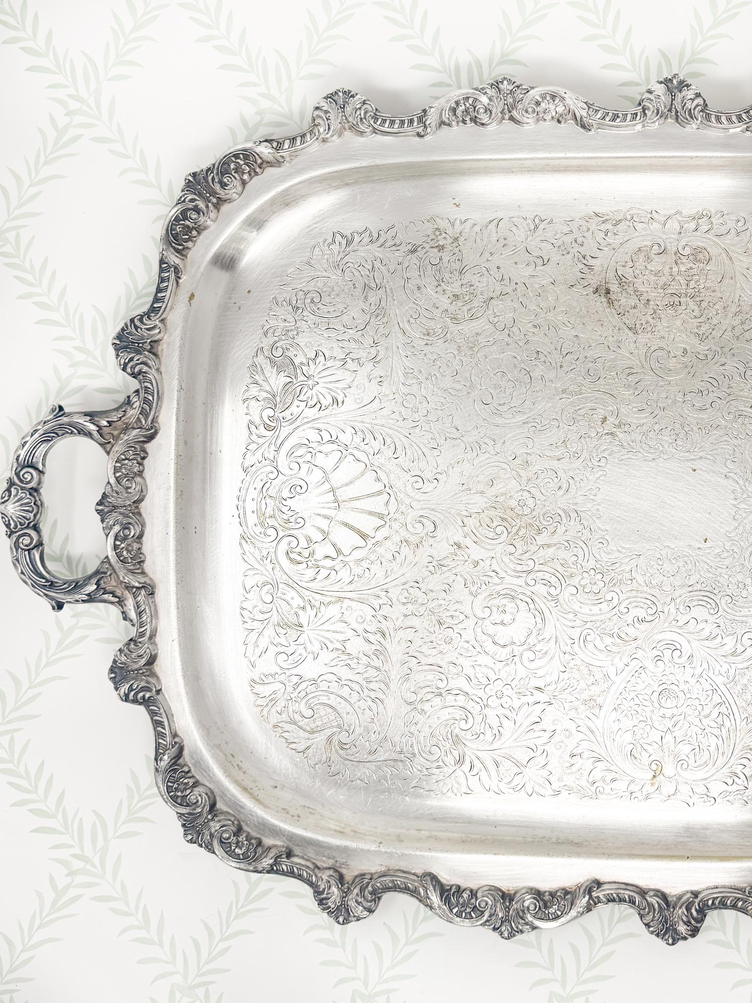 Vintage Silverplate Footed Butler's Tray, 27"