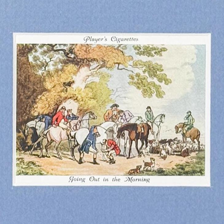 Framed Vintage Fox Hunt Cigarette Card c. 1938, Going Out In The Morning