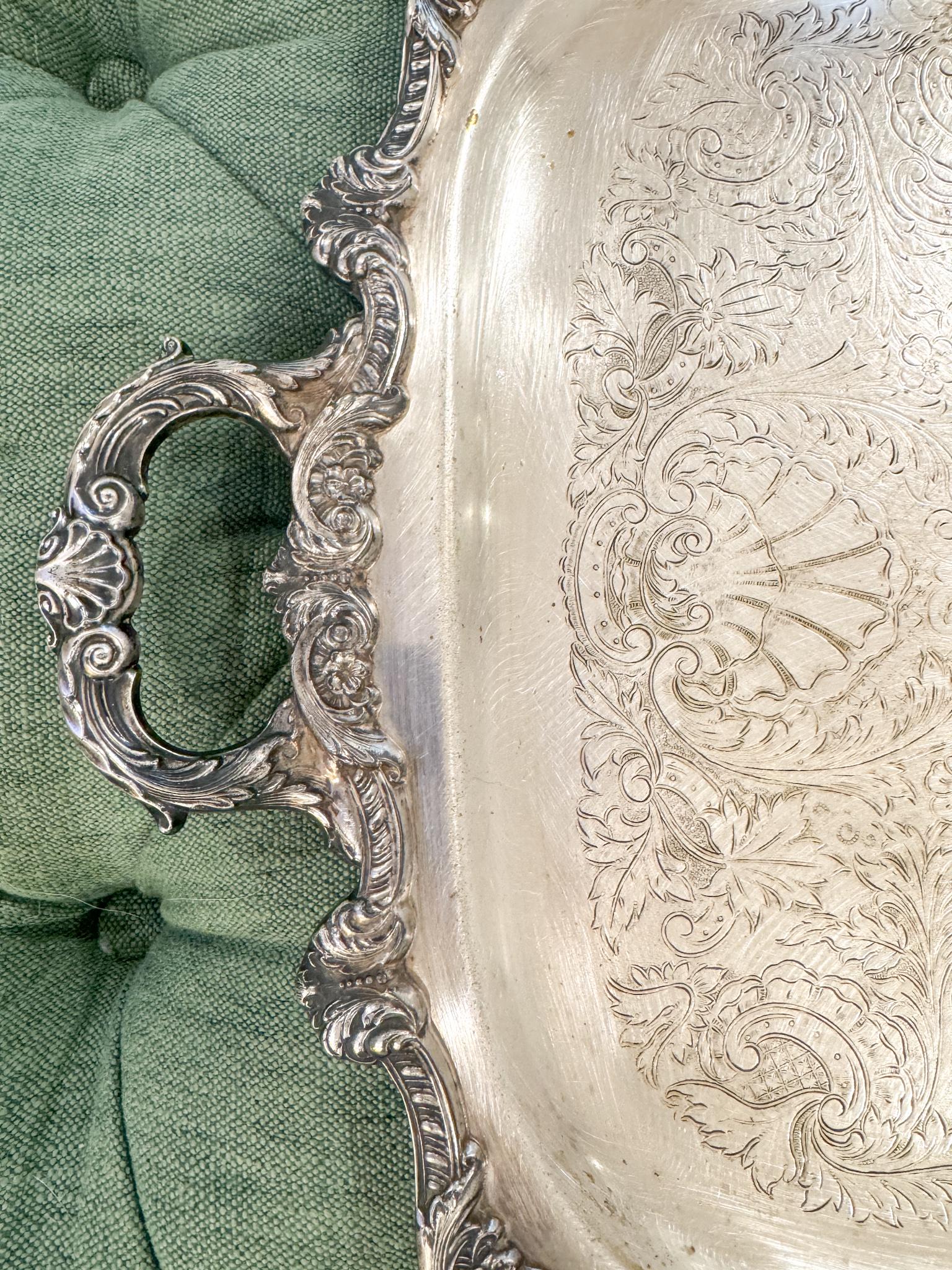 Vintage Silverplate Footed Butler's Tray, 27"