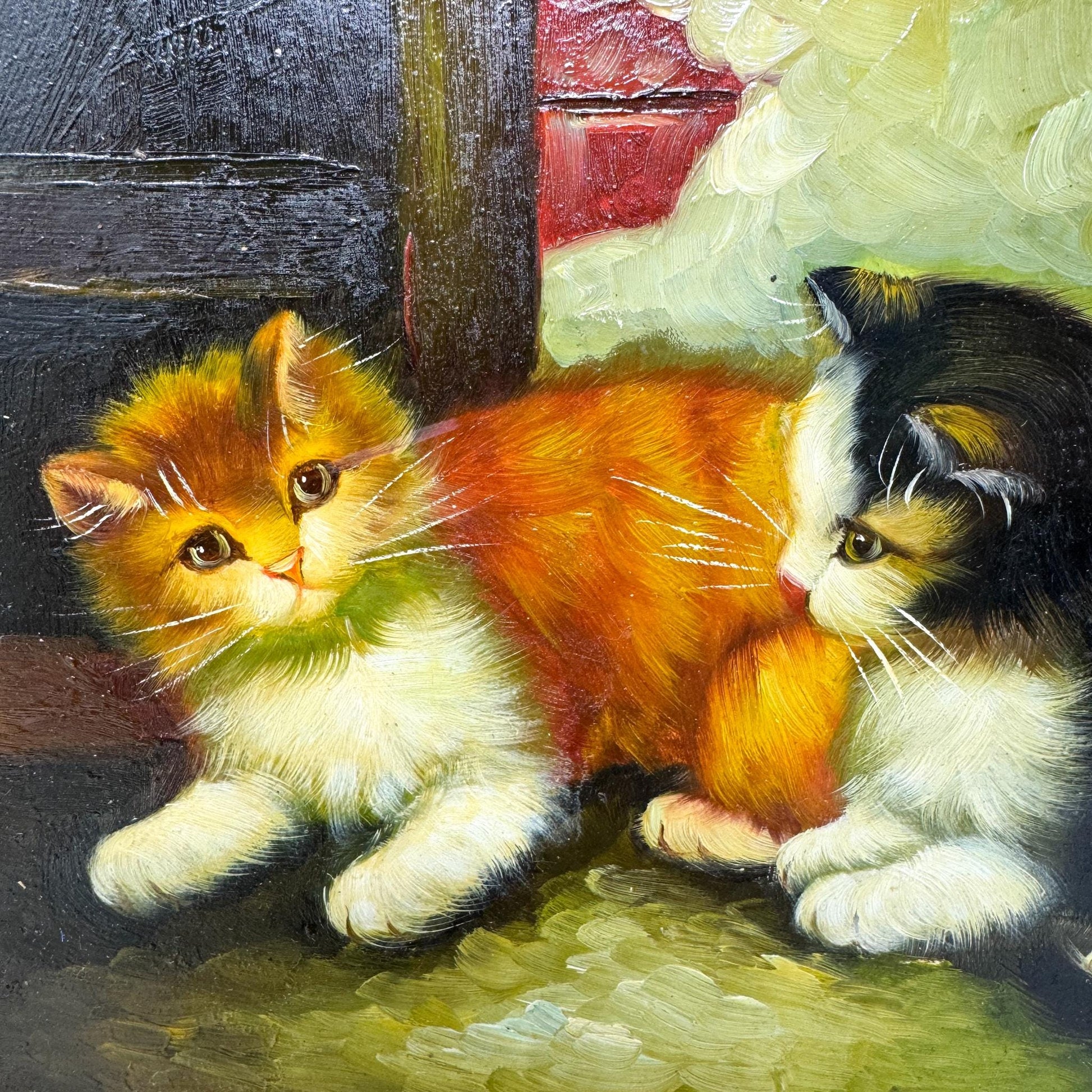 Vintage Framed Kittens Oil Painting by Robert Grace
