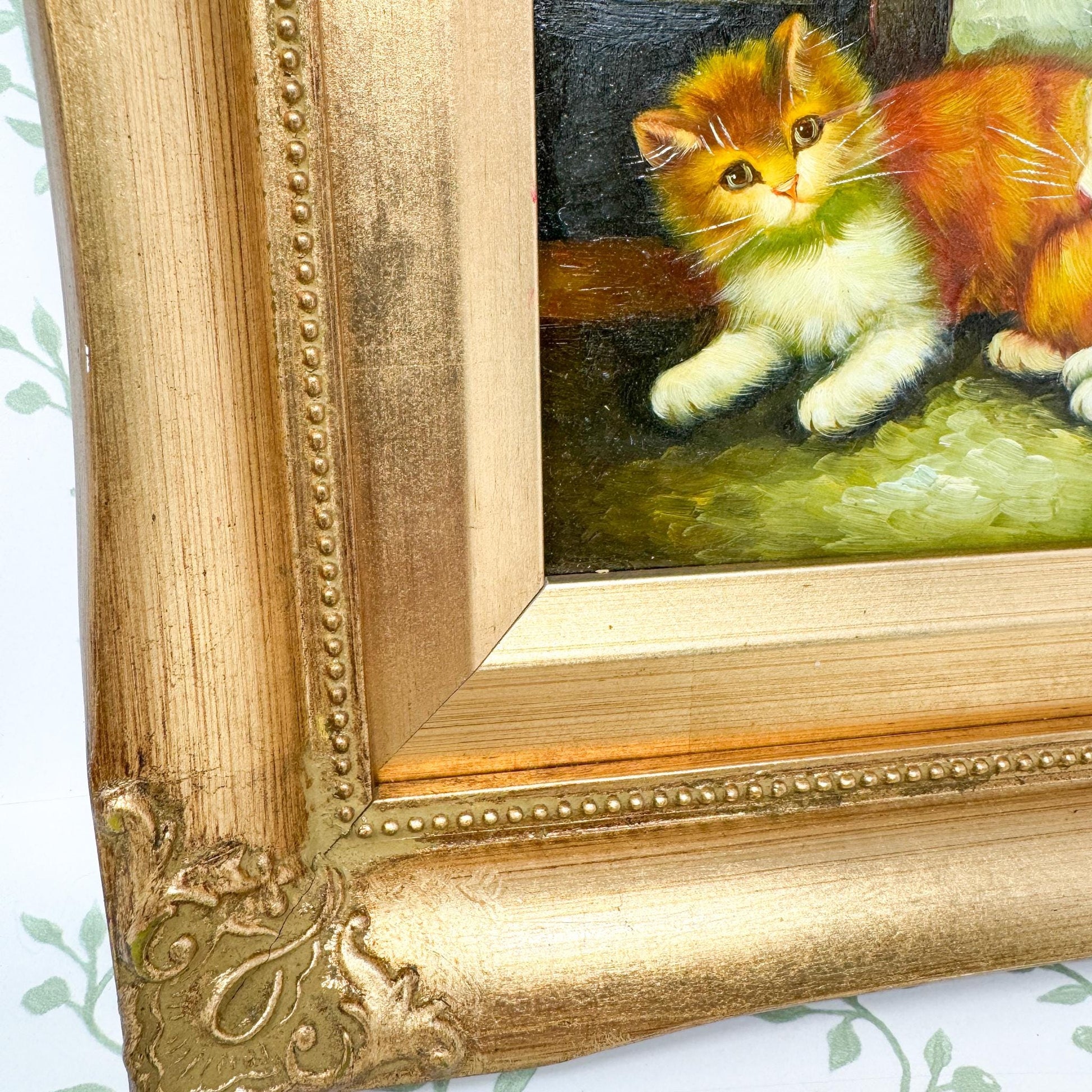 Vintage Framed Kittens Oil Painting by Robert Grace