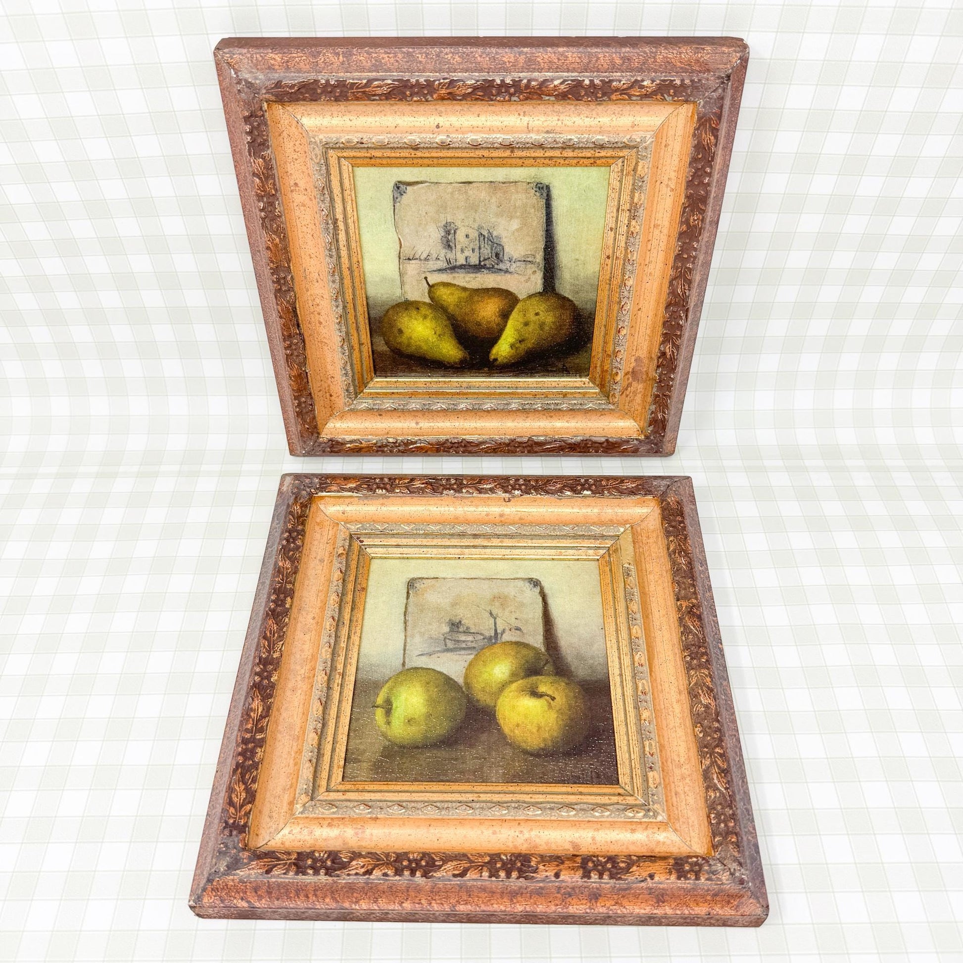 Pair of Gold Framed Fruit Paintings, Apples and Pears