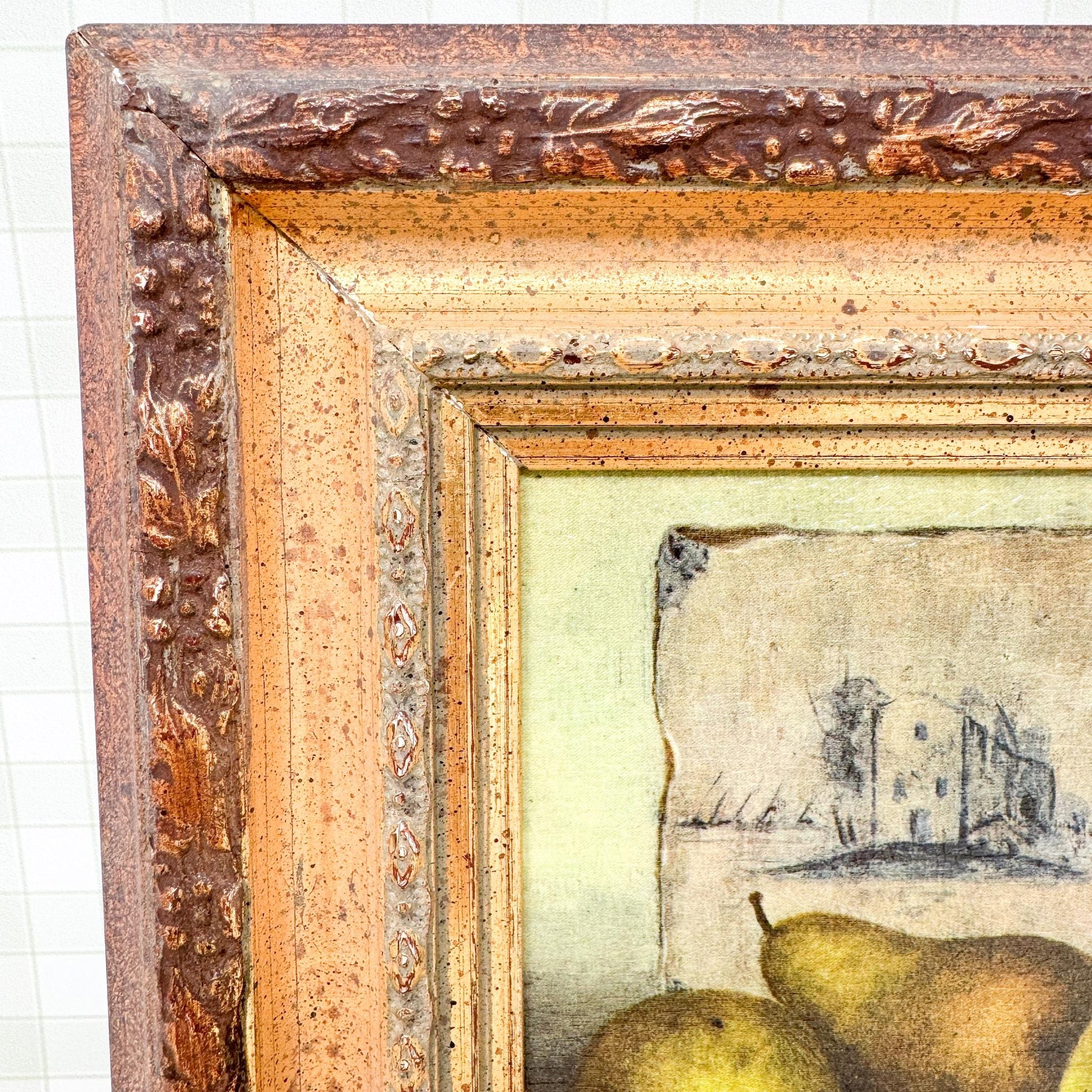 Pair of Gold Framed Fruit Paintings, Apples and Pears