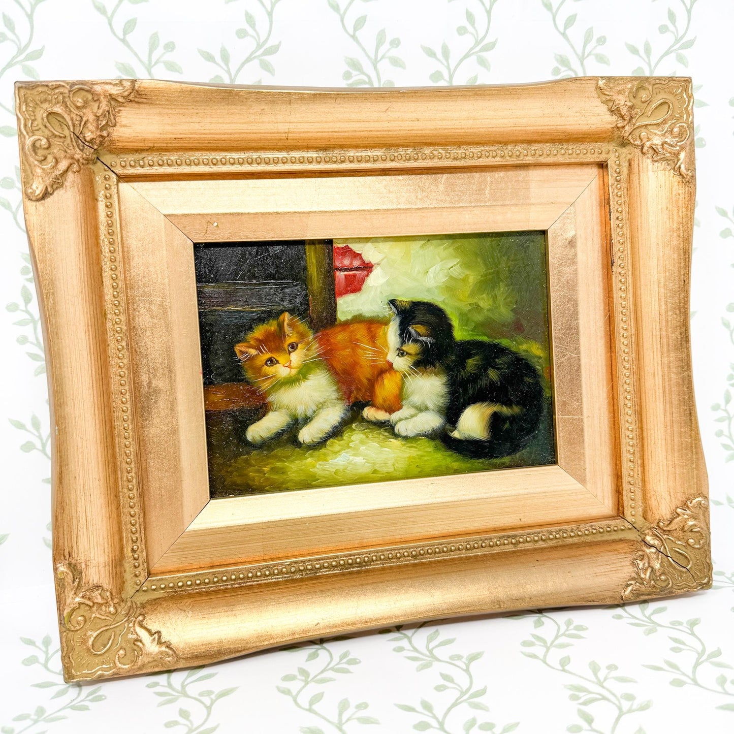 Vintage Framed Kittens Oil Painting by Robert Grace