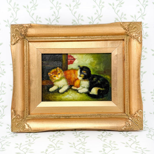 Vintage Framed Kittens Oil Painting by Robert Grace