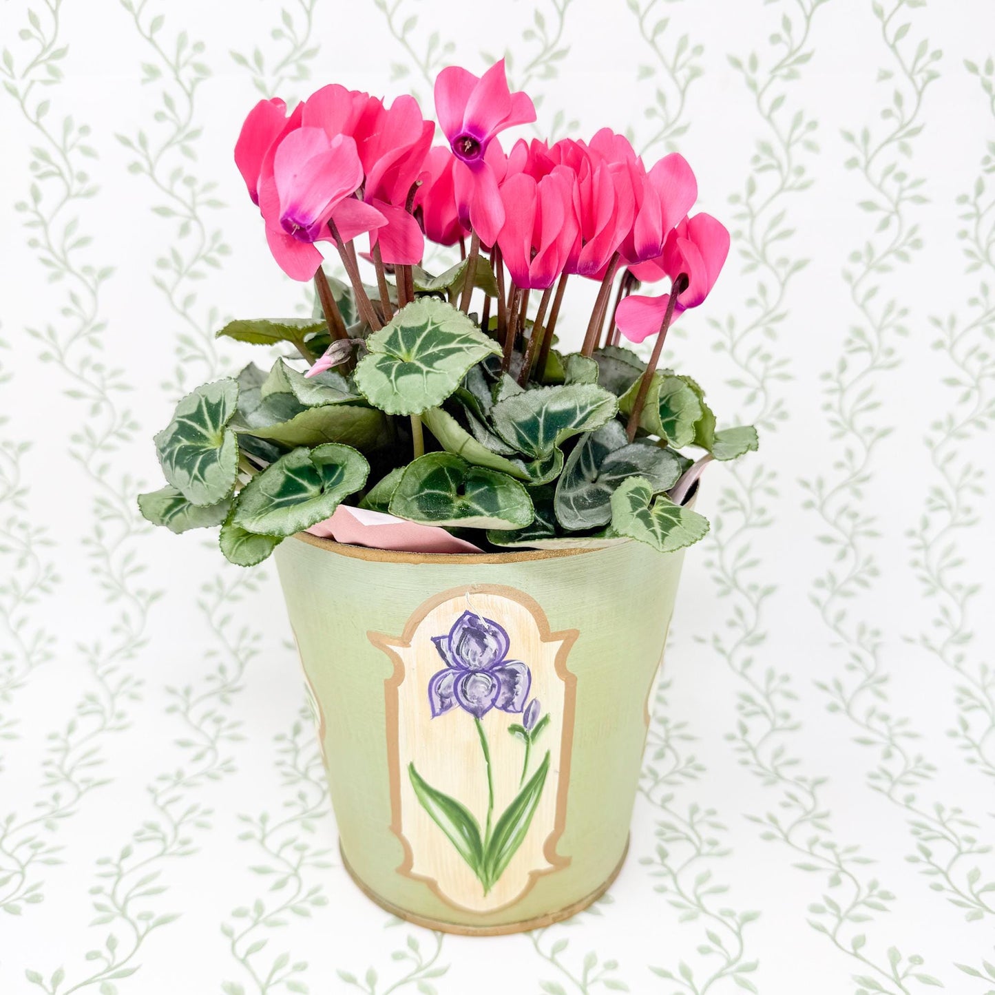 Vintage Painted Tole Floral Planter