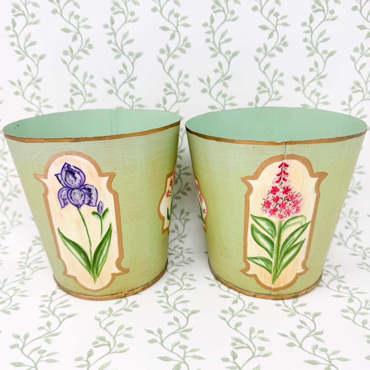 Vintage Painted Tole Floral Planter