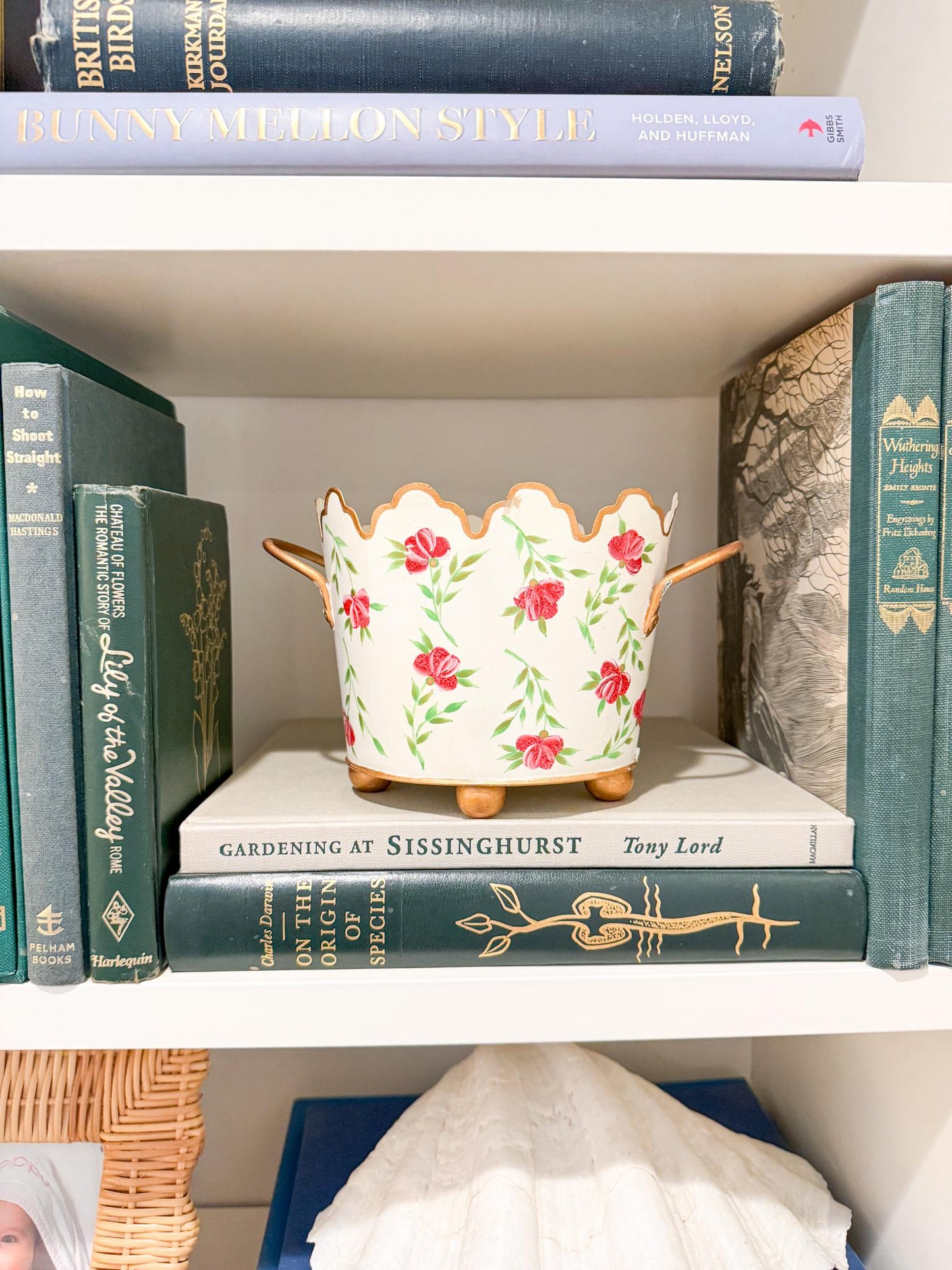 Vintage Painted Tole Floral Cachepot
