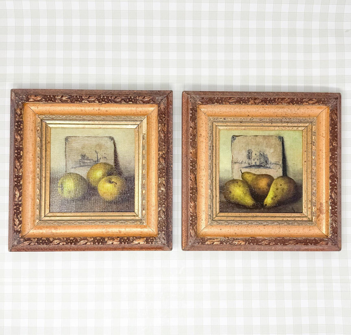 Pair of Gold Framed Fruit Paintings, Apples and Pears