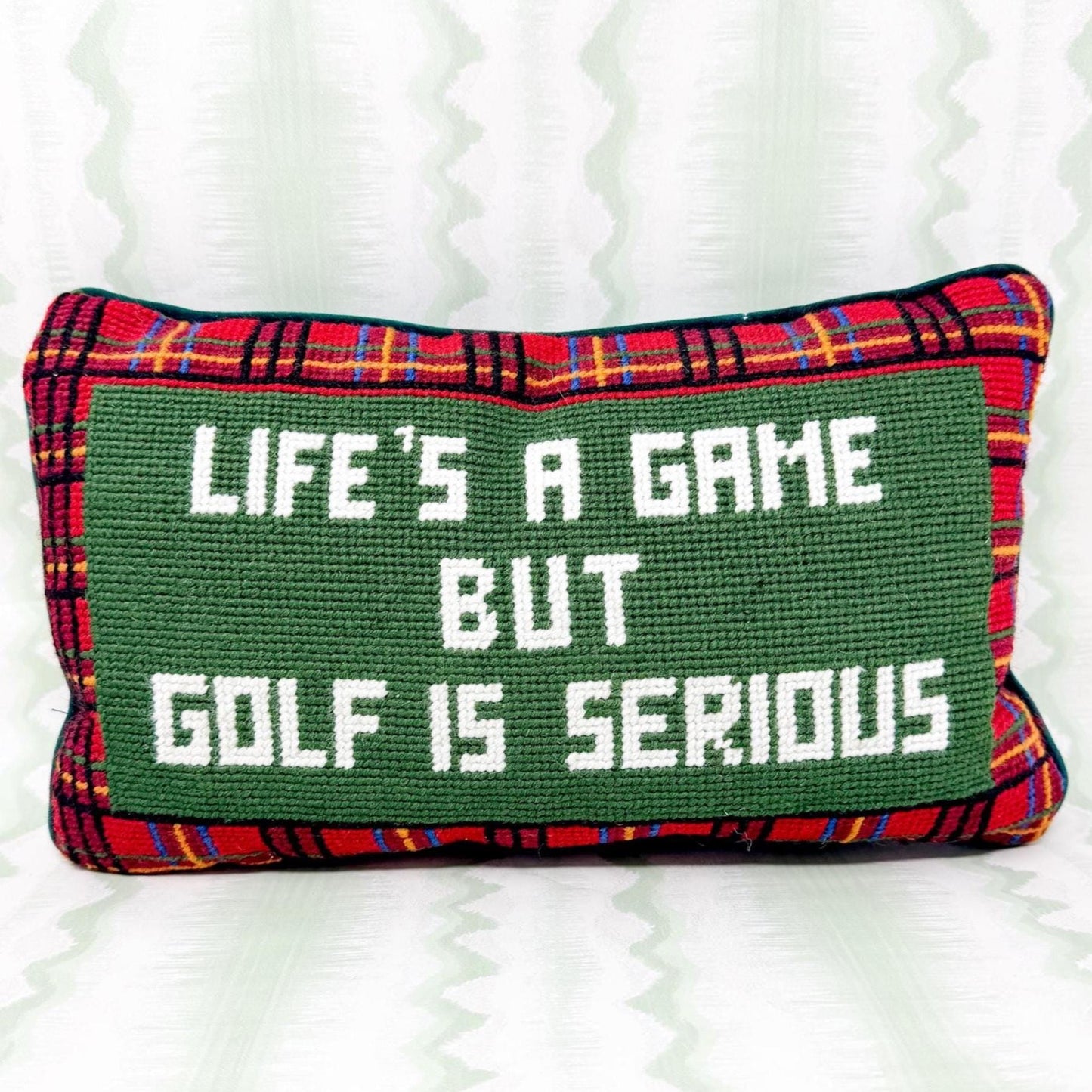 Vintage Needlepoint Pillow, Life's A Game But Golf Is Serious