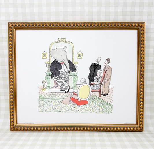 Vintage Framed Babar the Elephant Print, 11x14", Sitting Room