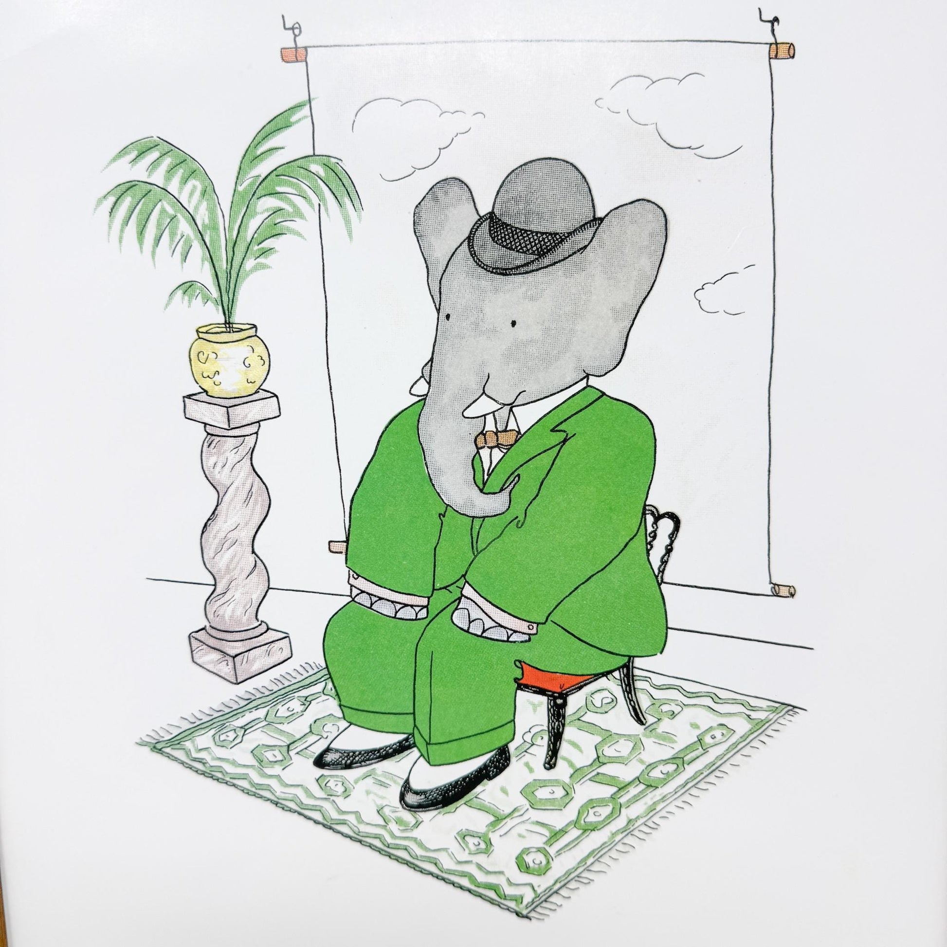 Vintage Framed Babar the Elephant Print, 11x14", Portrait Sitting