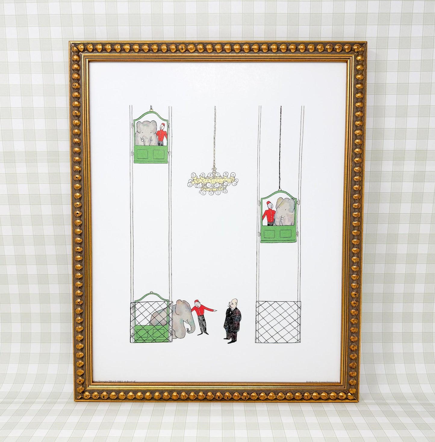 Vintage Framed Babar the Elephant Print, 11x14", Elevator