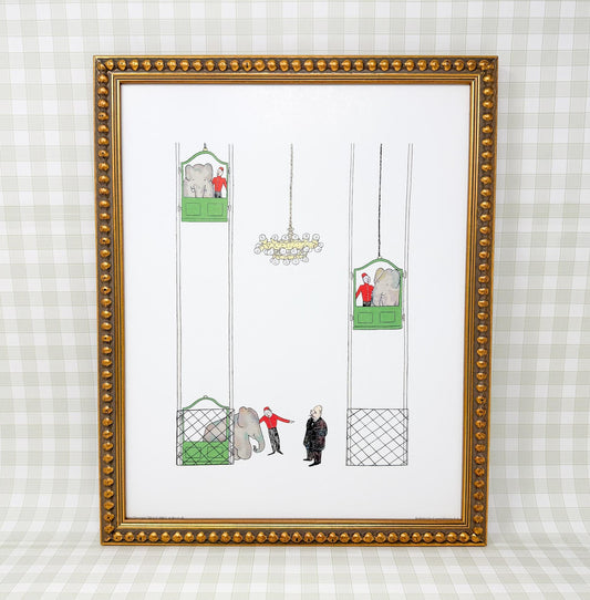 Vintage Framed Babar the Elephant Print, 11x14", Elevator