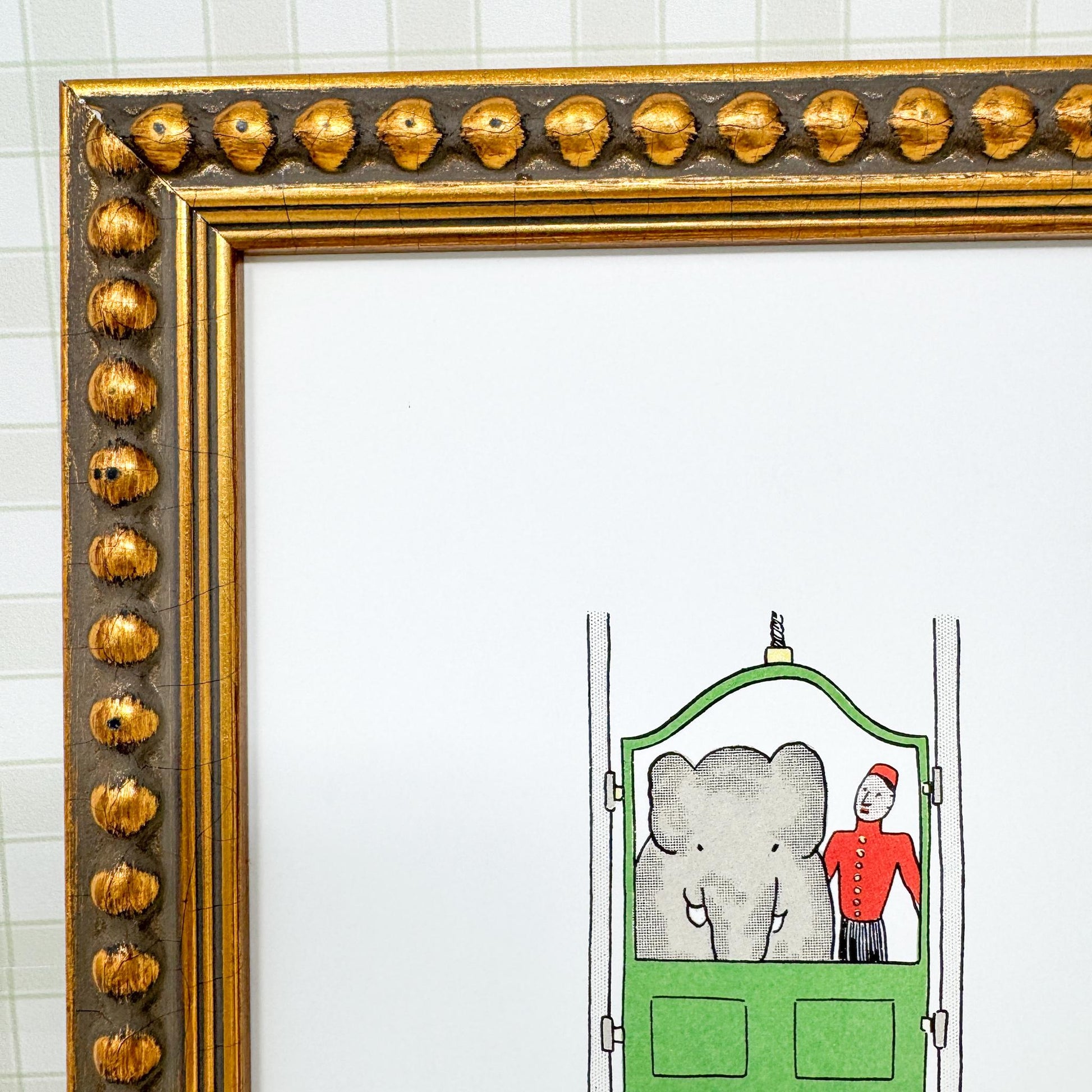 Vintage Framed Babar the Elephant Print, 11x14", Elevator