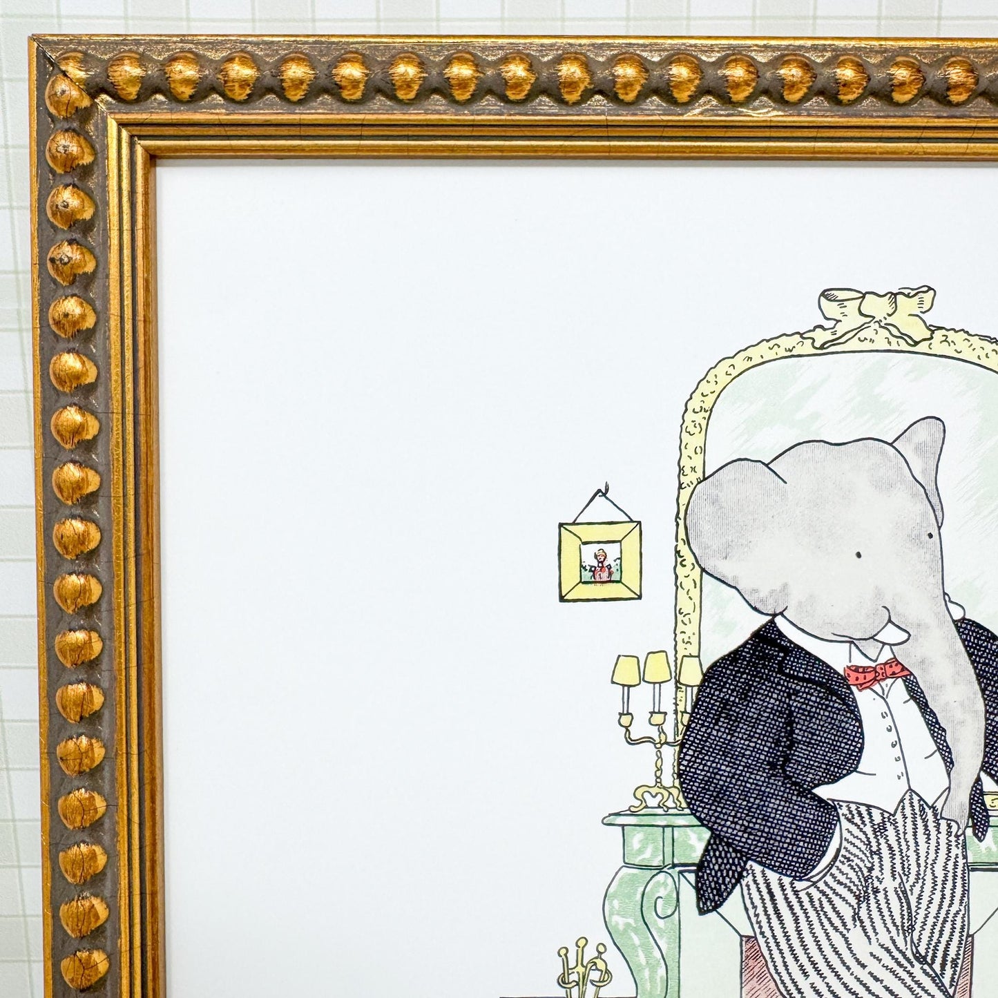 Vintage Framed Babar the Elephant Print, 11x14", Sitting Room