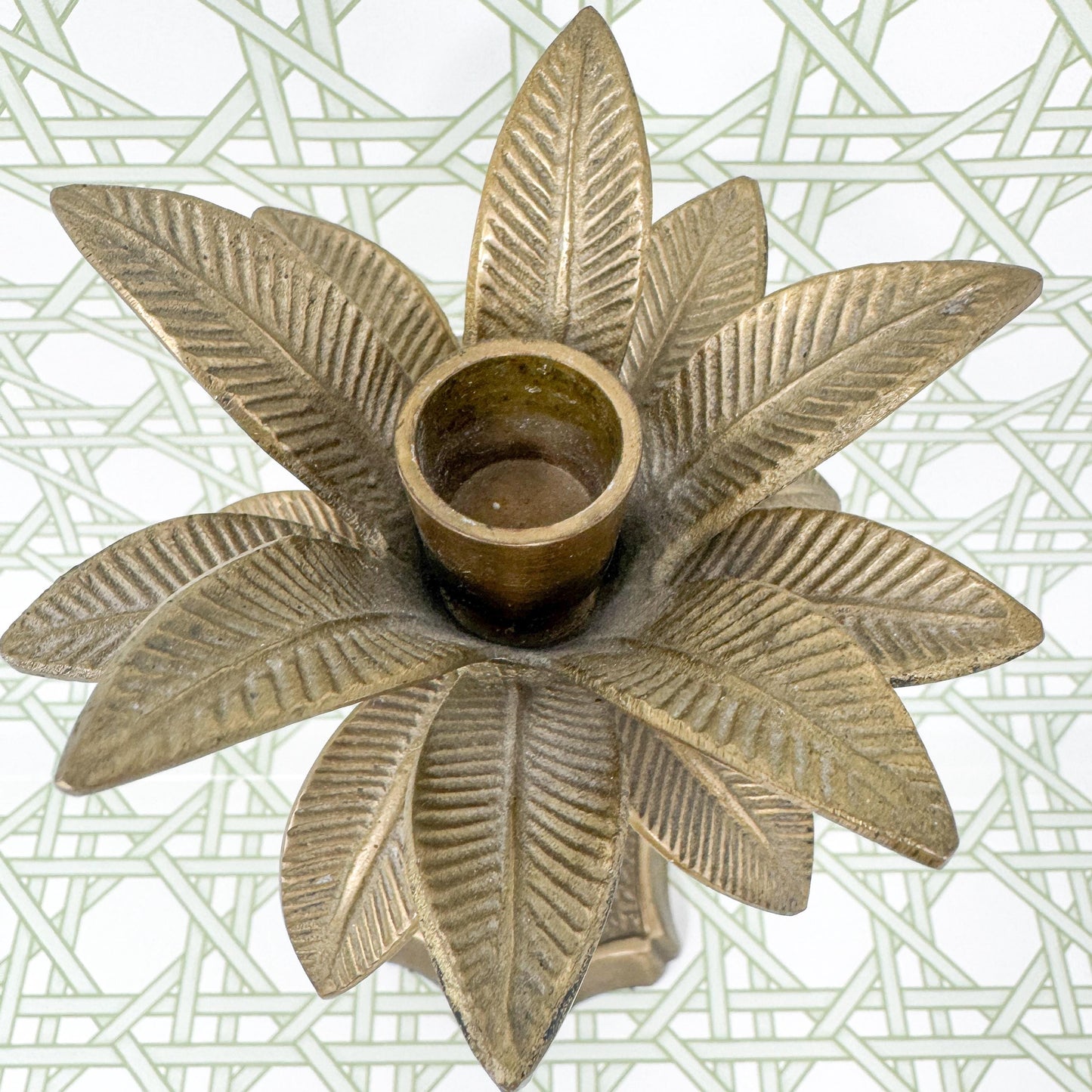 Vintage Brass Palm Tree Candle Stick Holder