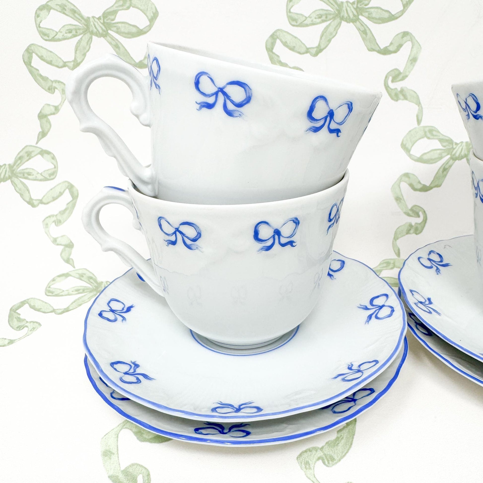 Vintage Vista Alegre Teacup and Saucers, Ruban Blue