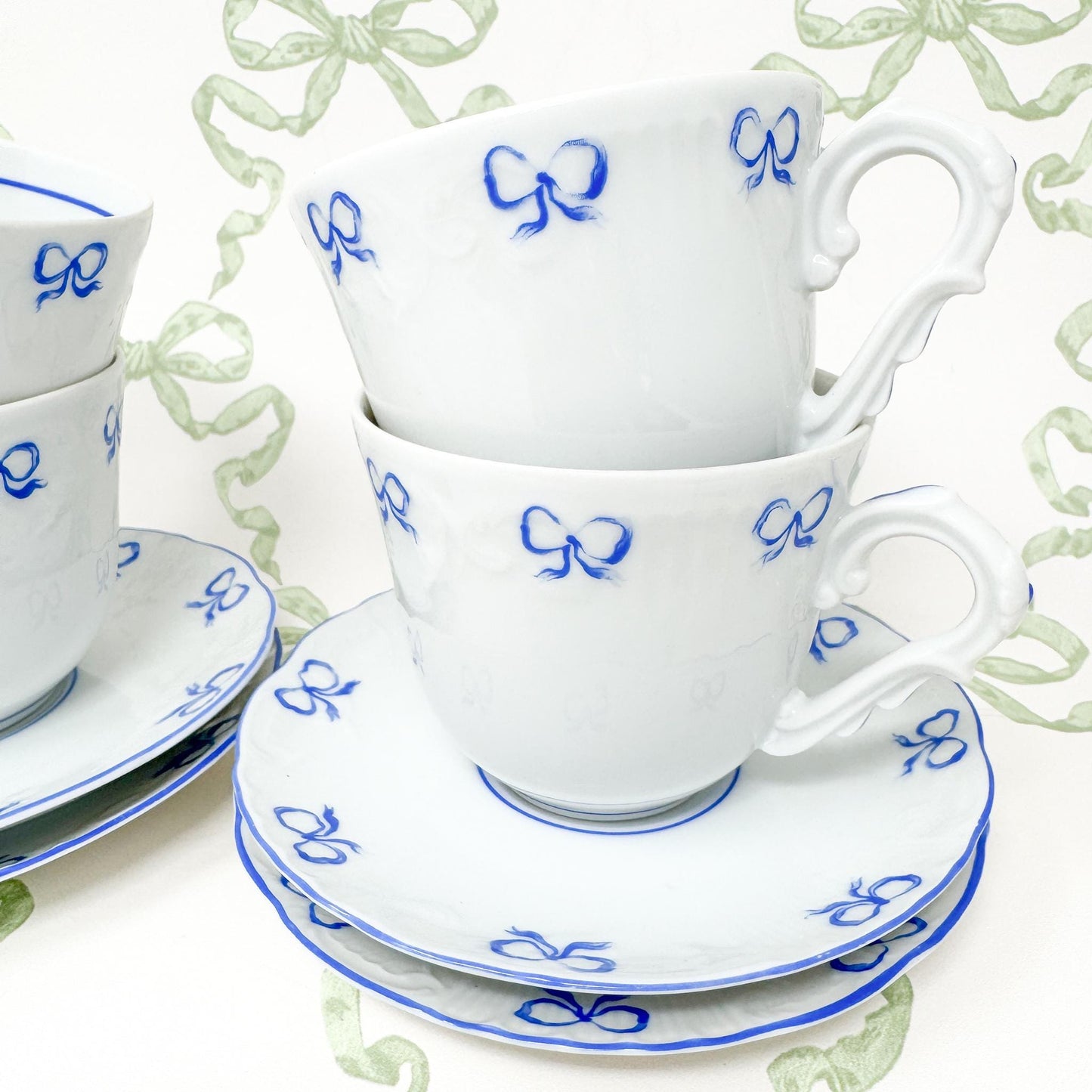 Vintage Vista Alegre Teacup and Saucers, Ruban Blue