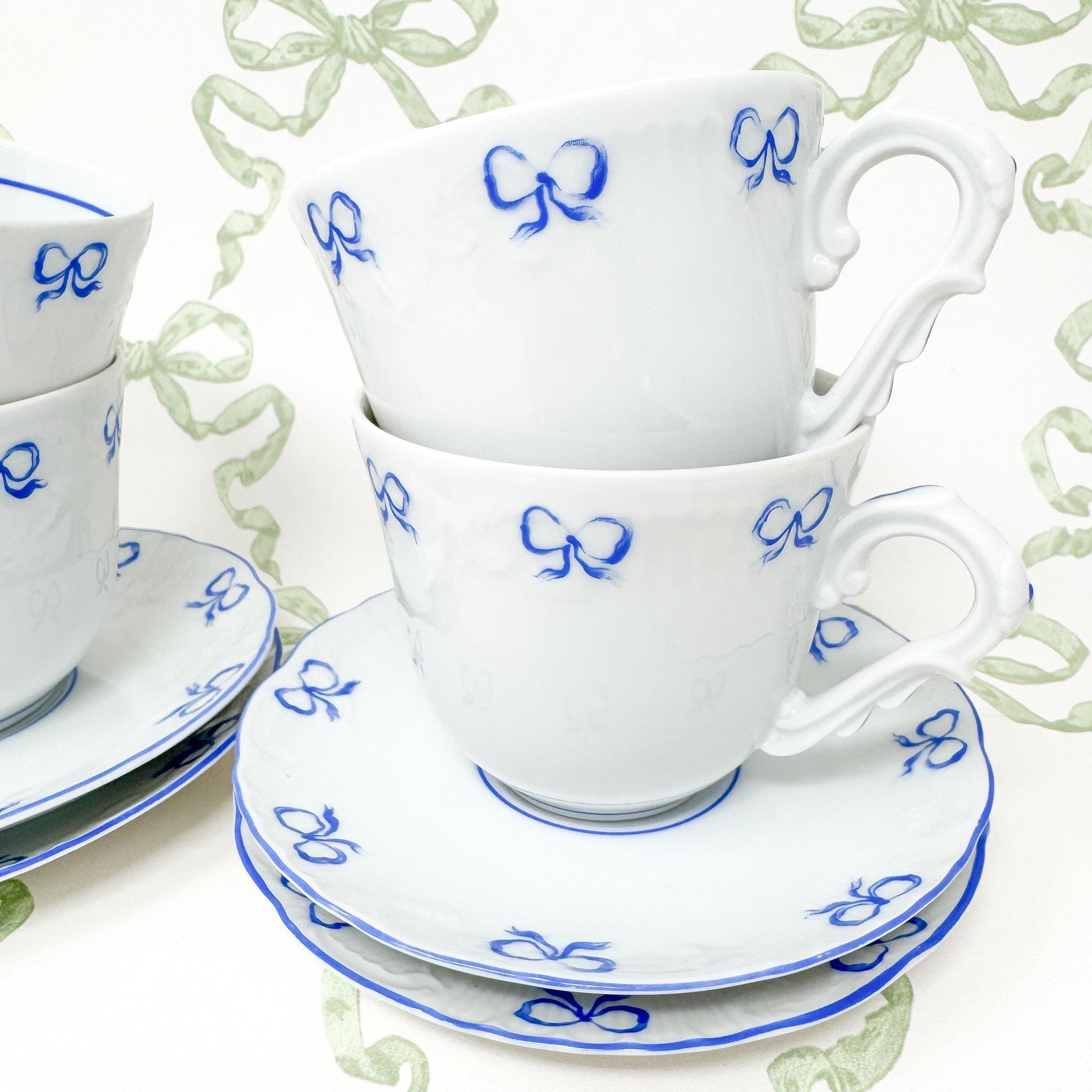 Vintage Vista Alegre Teacup and Saucers, Ruban Blue