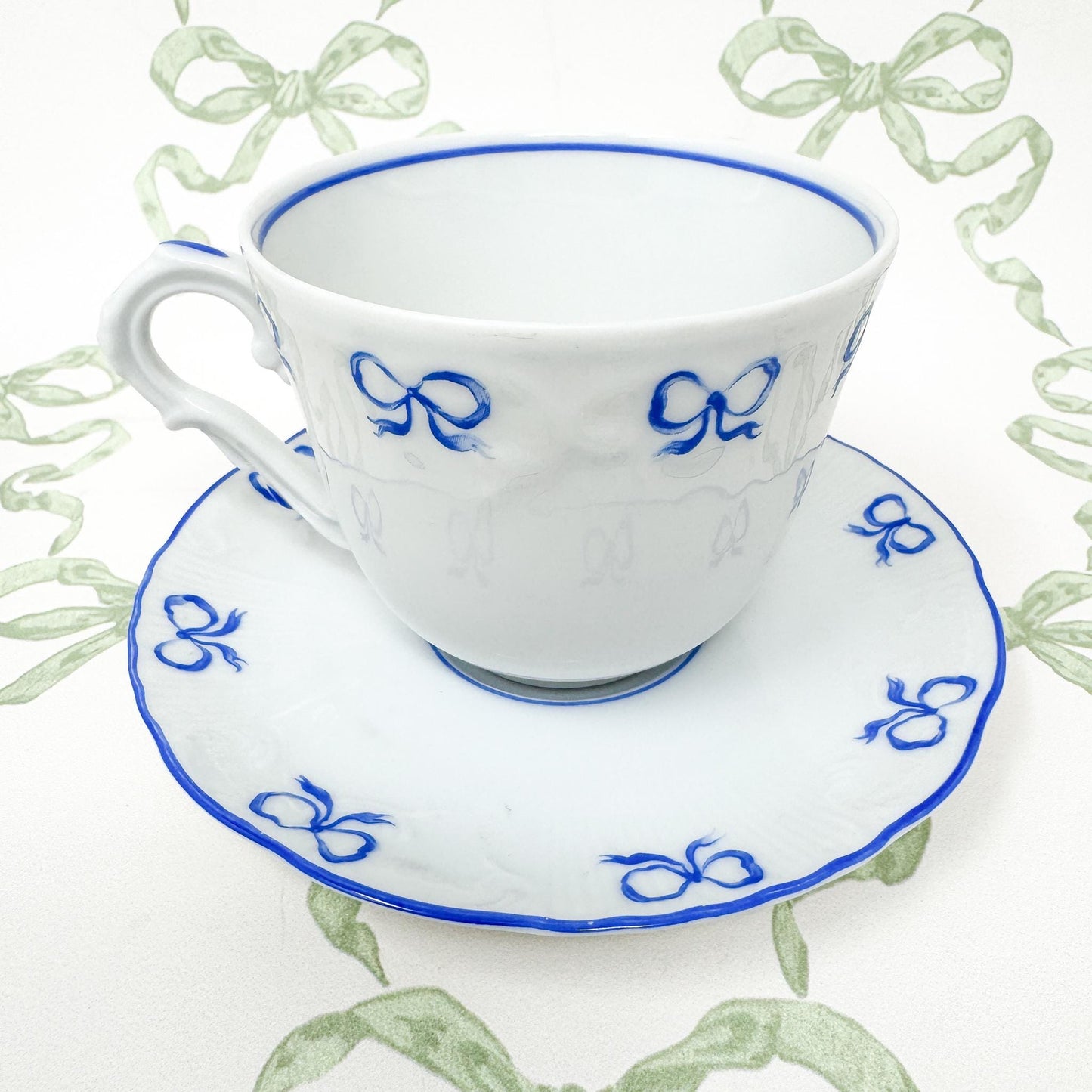 Vintage Vista Alegre Teacup and Saucers, Ruban Blue