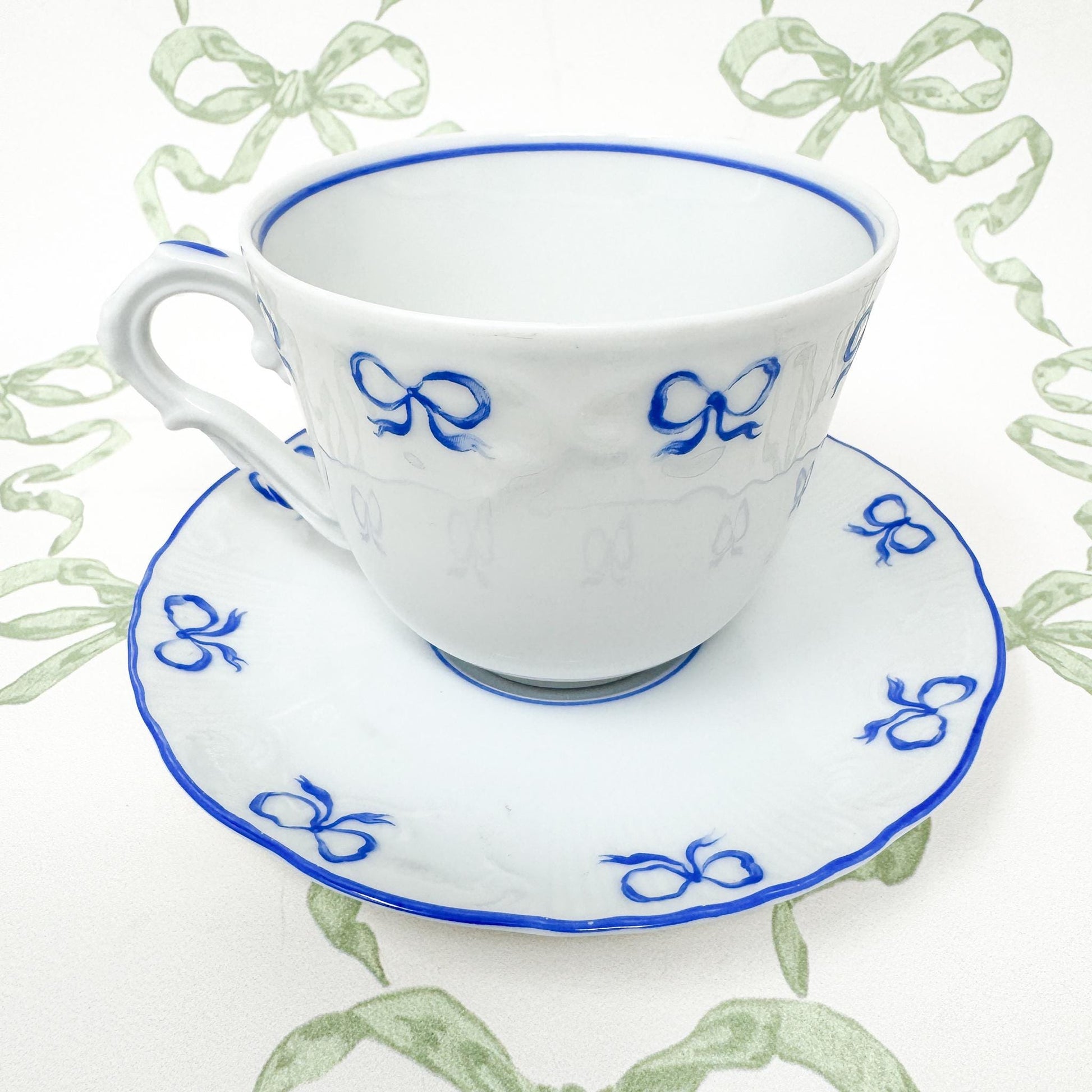 Vintage Vista Alegre Teacup and Saucers, Ruban Blue