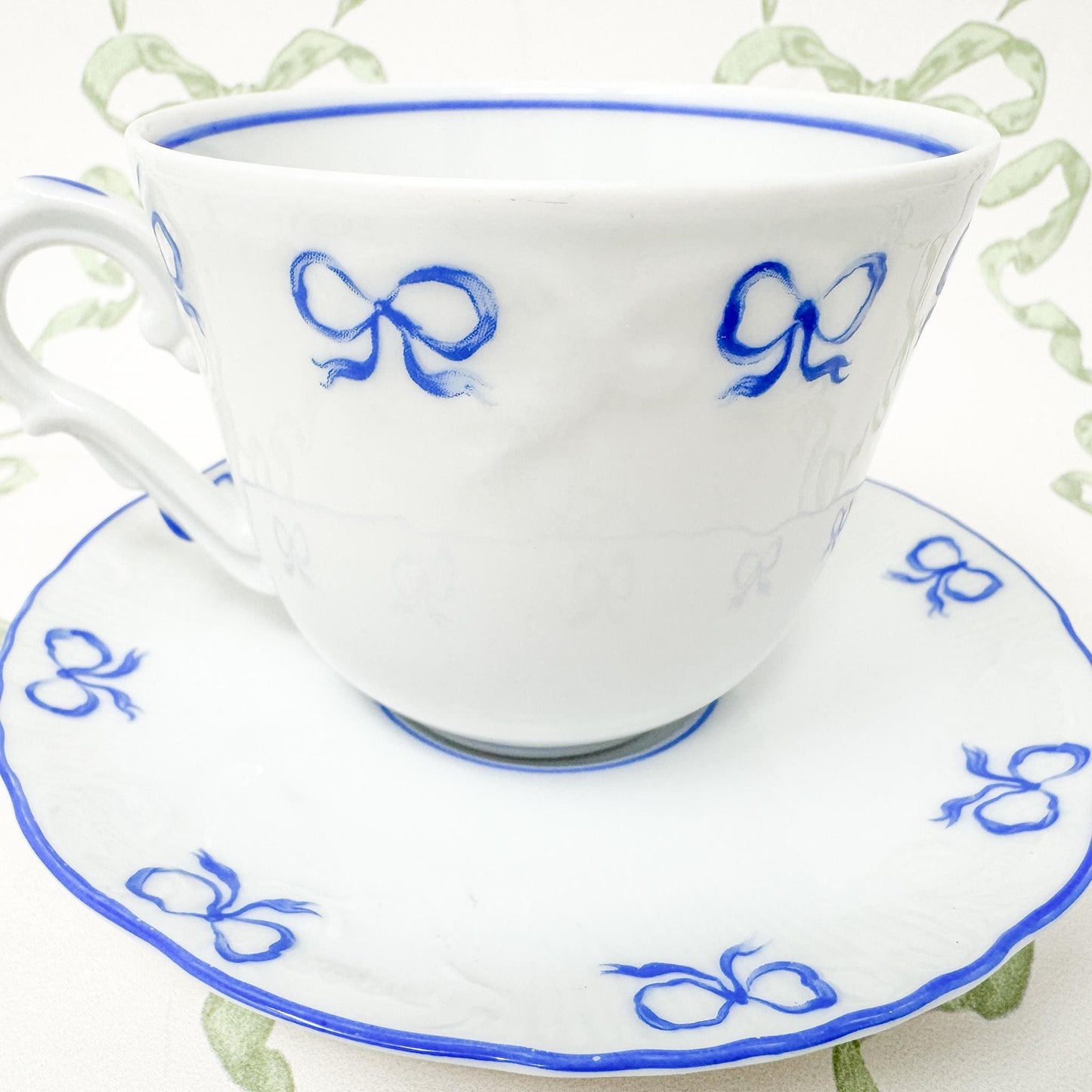 Vintage Vista Alegre Teacup and Saucers, Ruban Blue