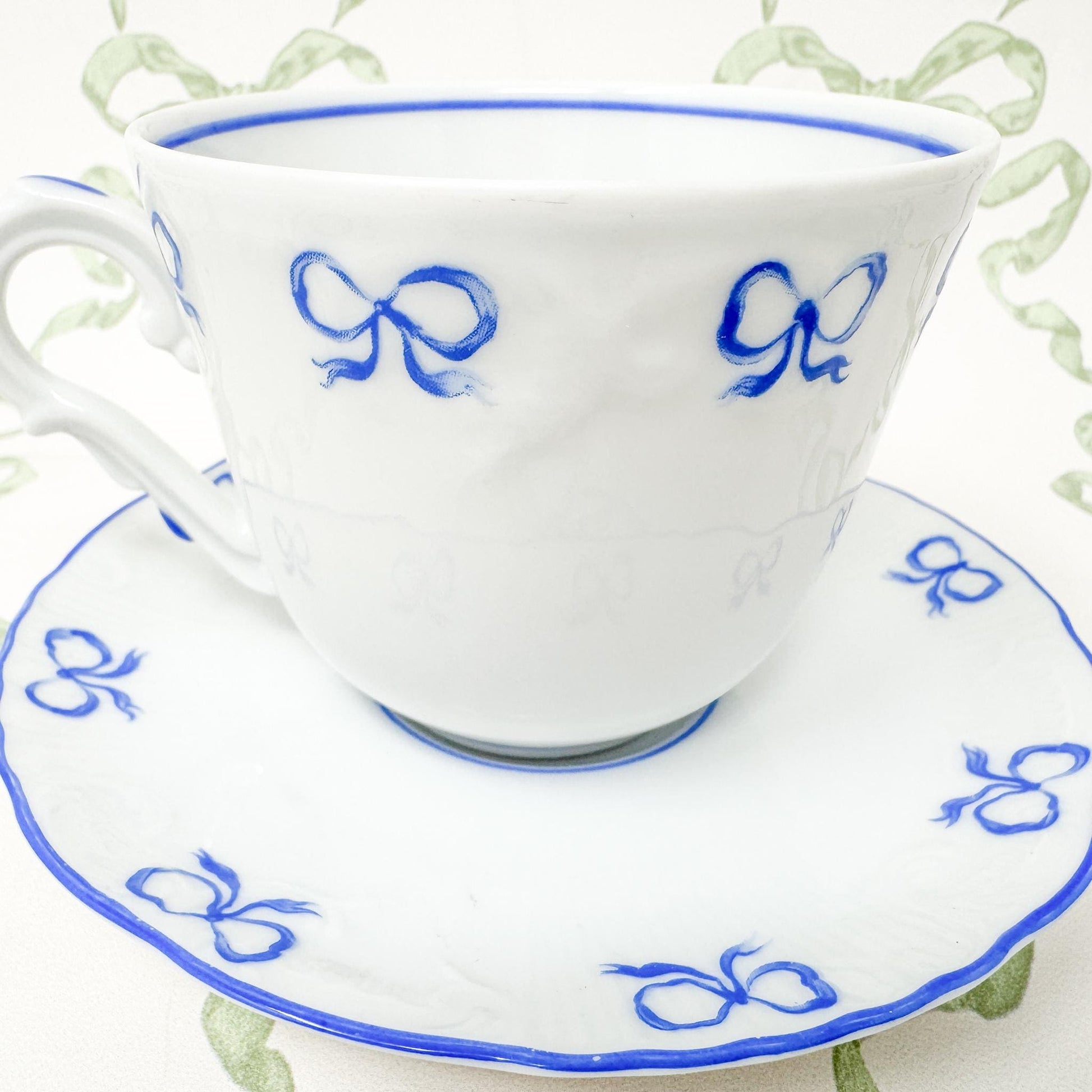 Vintage Vista Alegre Teacup and Saucers, Ruban Blue