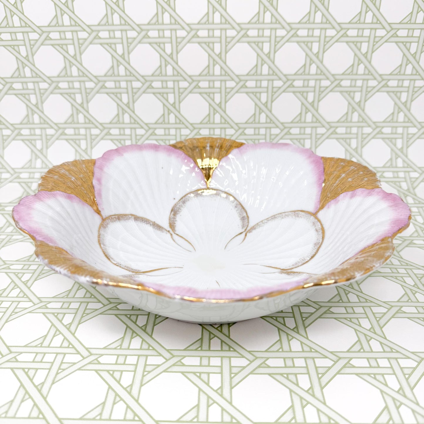 Vintage Pink and Gold Seashell 10" Bowl