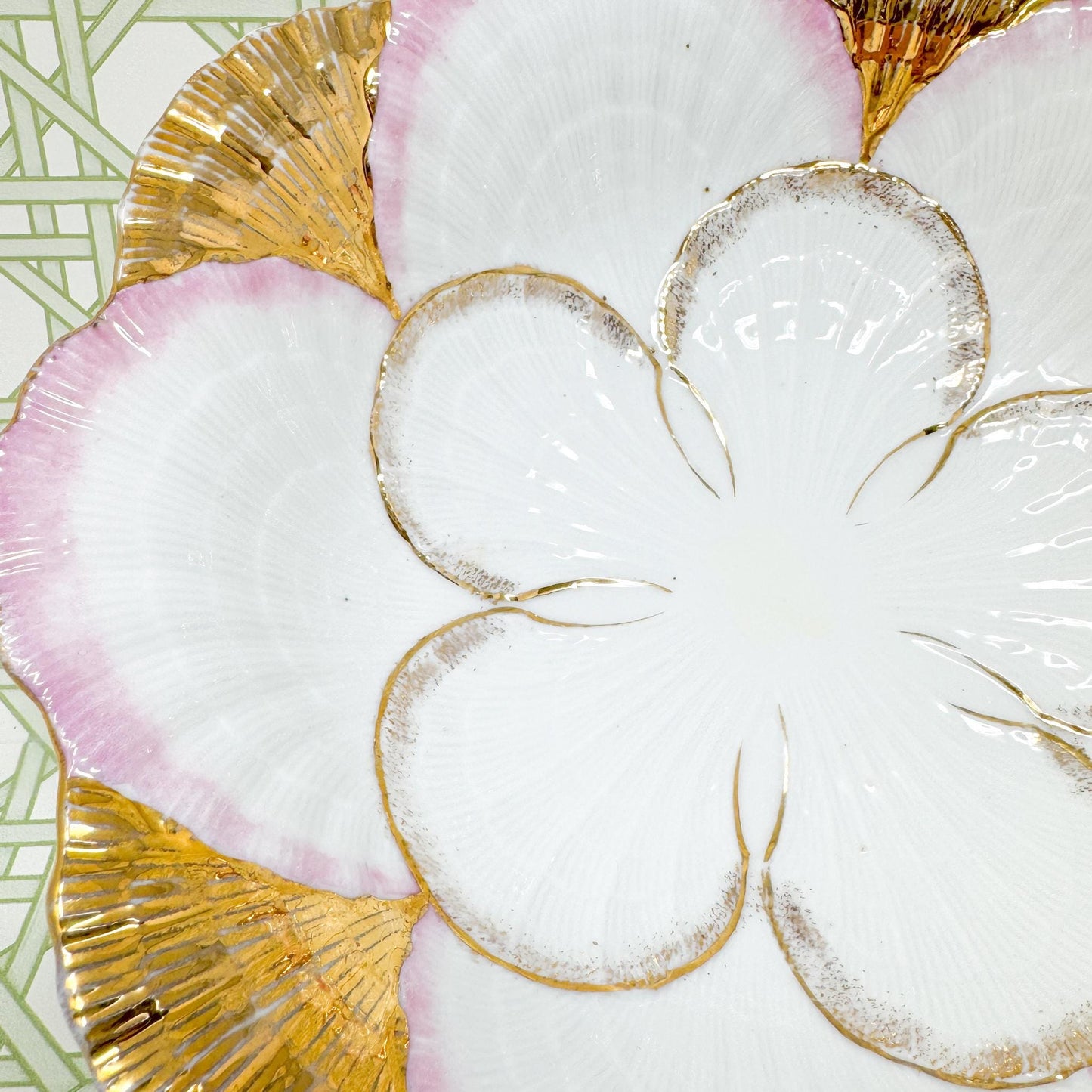 Vintage Pink and Gold Seashell 10" Bowl