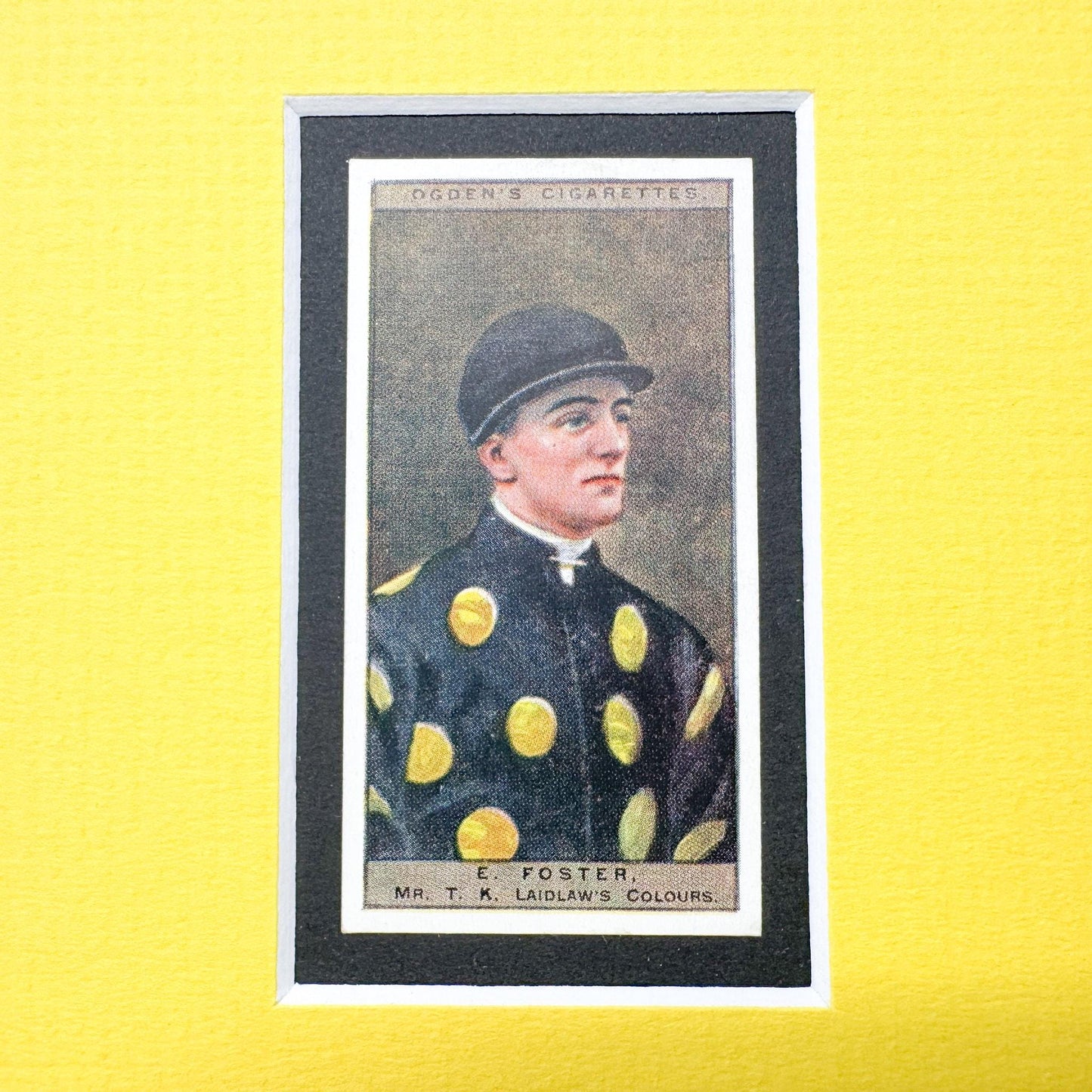 Framed Antique Jockey Horse Cigarette Card c. 1927, E. Foster