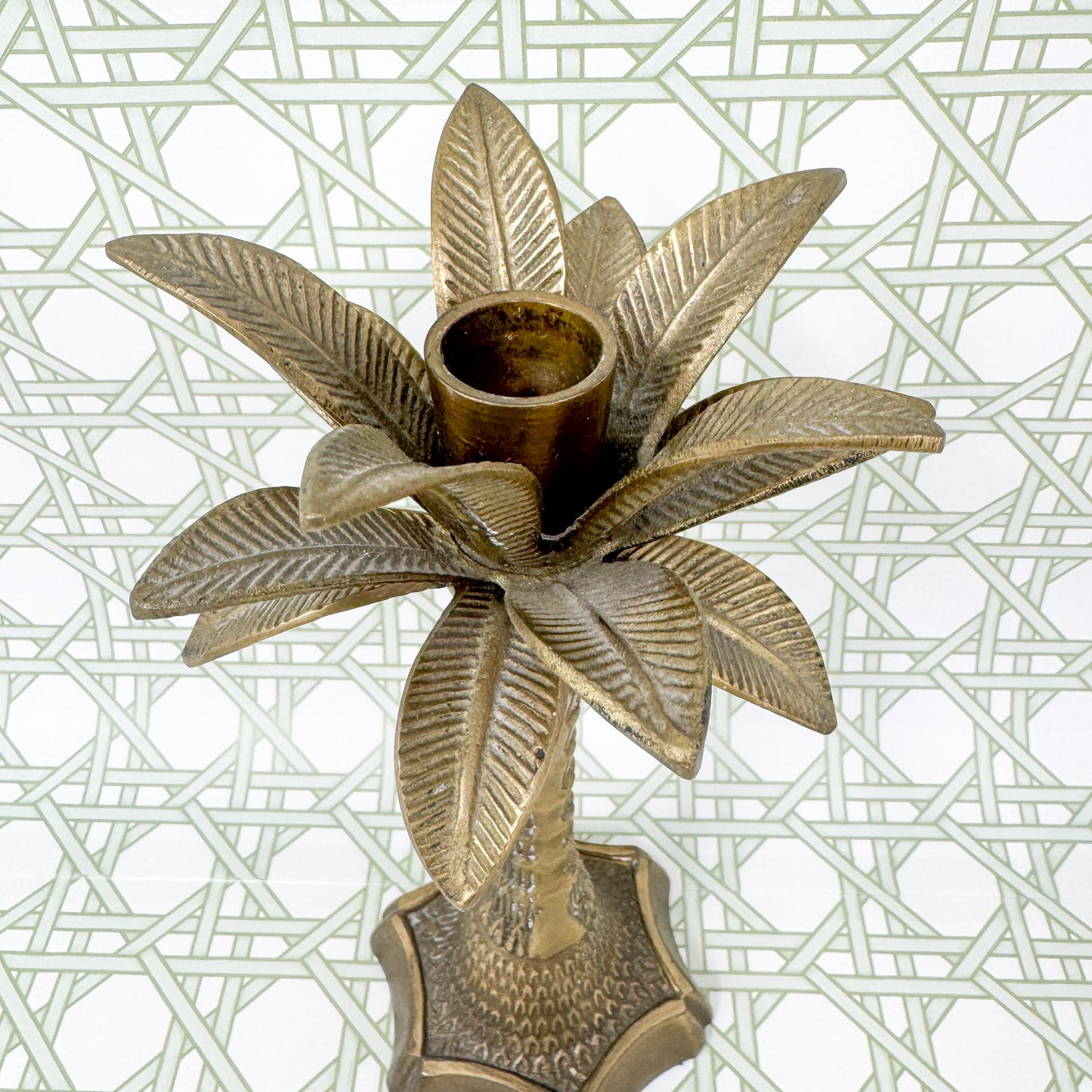 Vintage Brass Palm Tree Candle Stick Holder