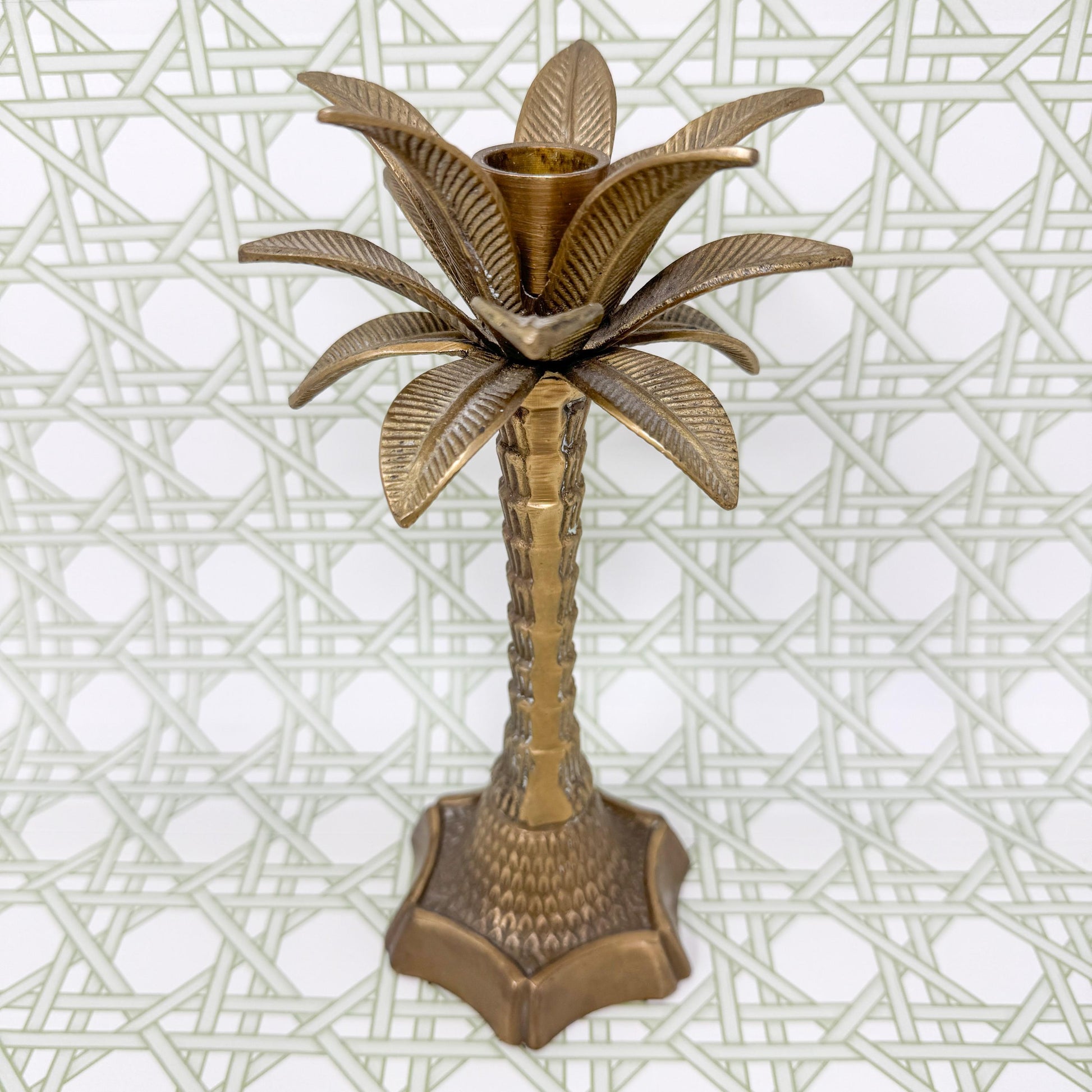 Vintage Brass Palm Tree Candle Stick Holder