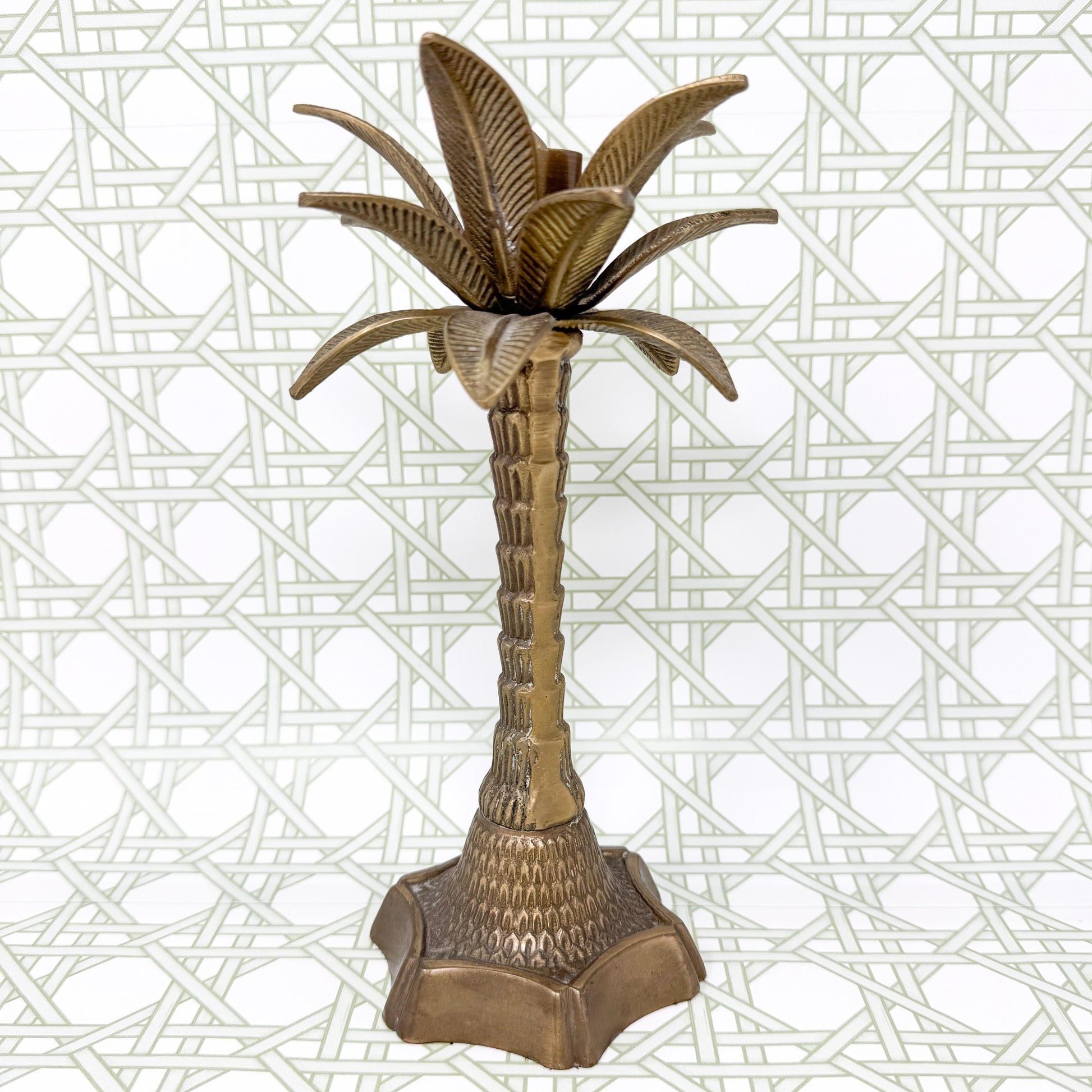 Vintage Brass Palm Tree Candle Stick Holder