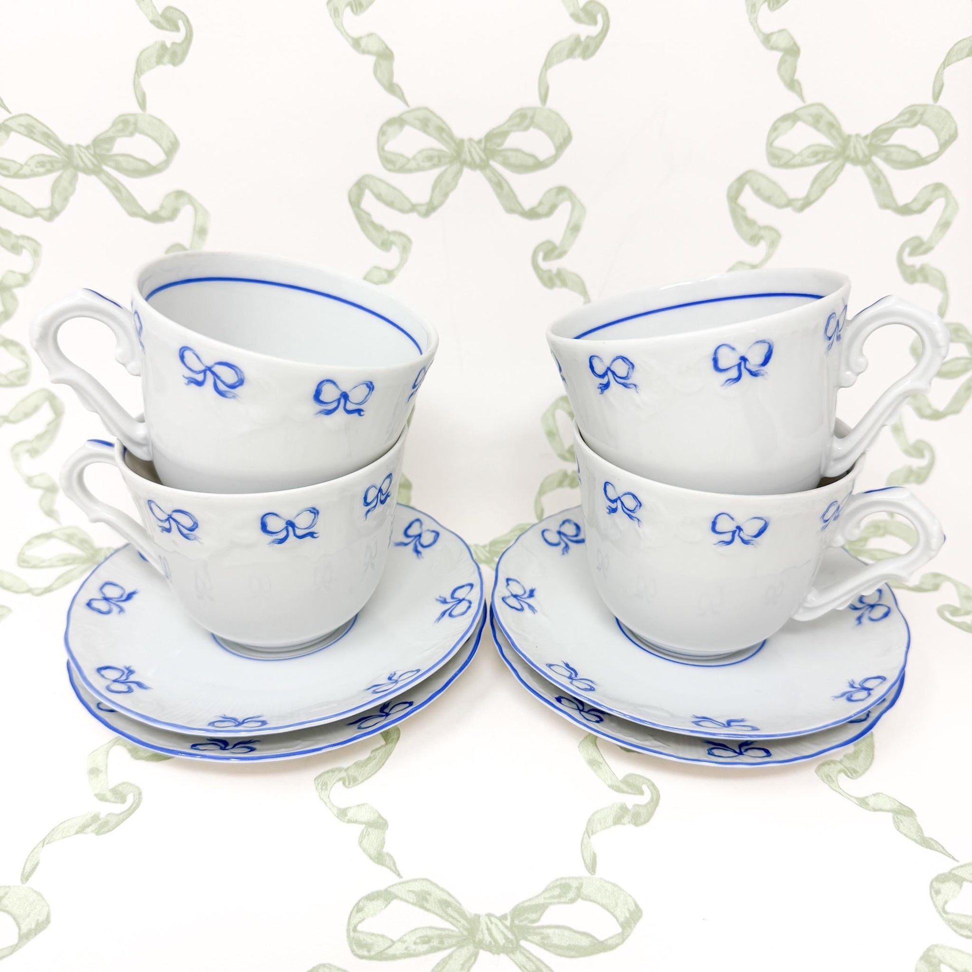 Vintage Vista Alegre Teacup and Saucers, Ruban Blue